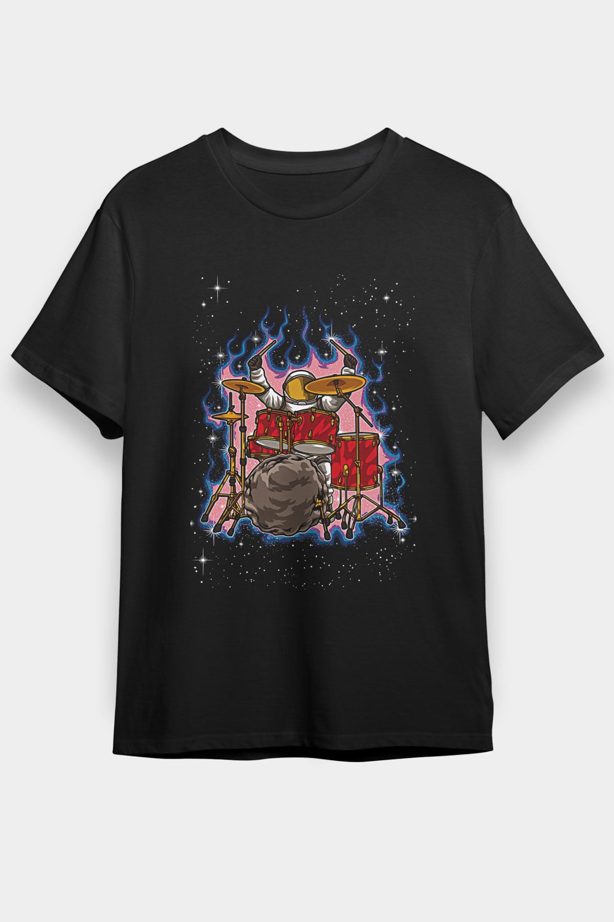 Bateri Baskılı Unisex Siyah Tişört - Tshirt