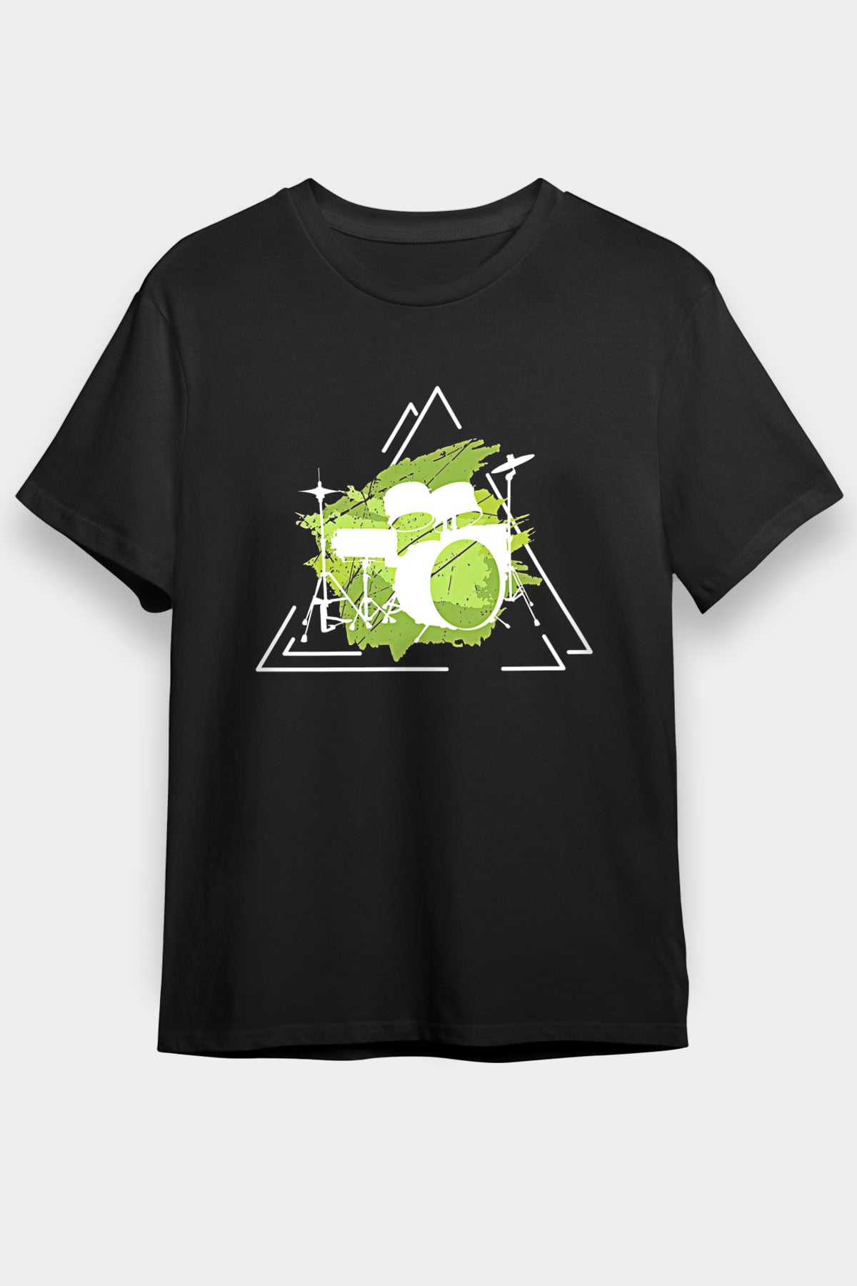 Bateri Baskılı Unisex Siyah Tişört - Tshirt