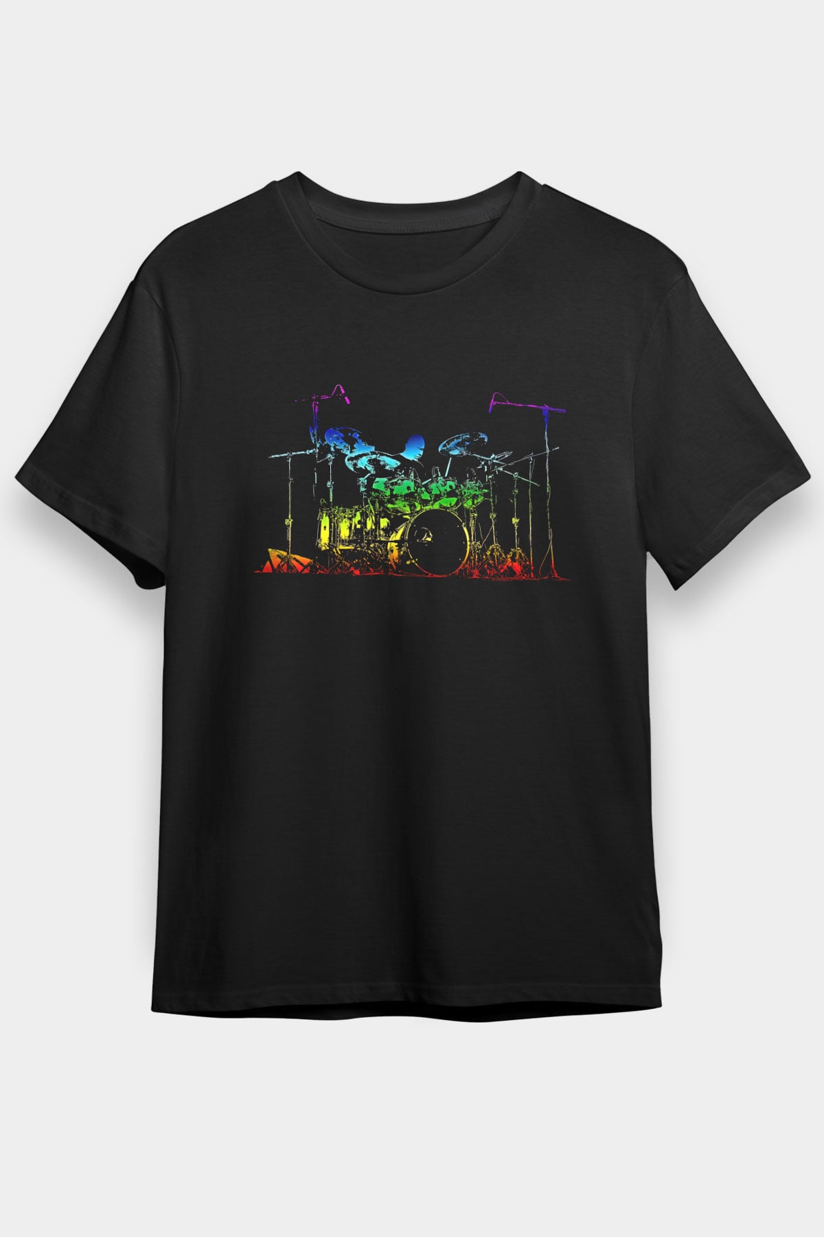 Bateri Baskılı Unisex Siyah Tişört - Tshirt