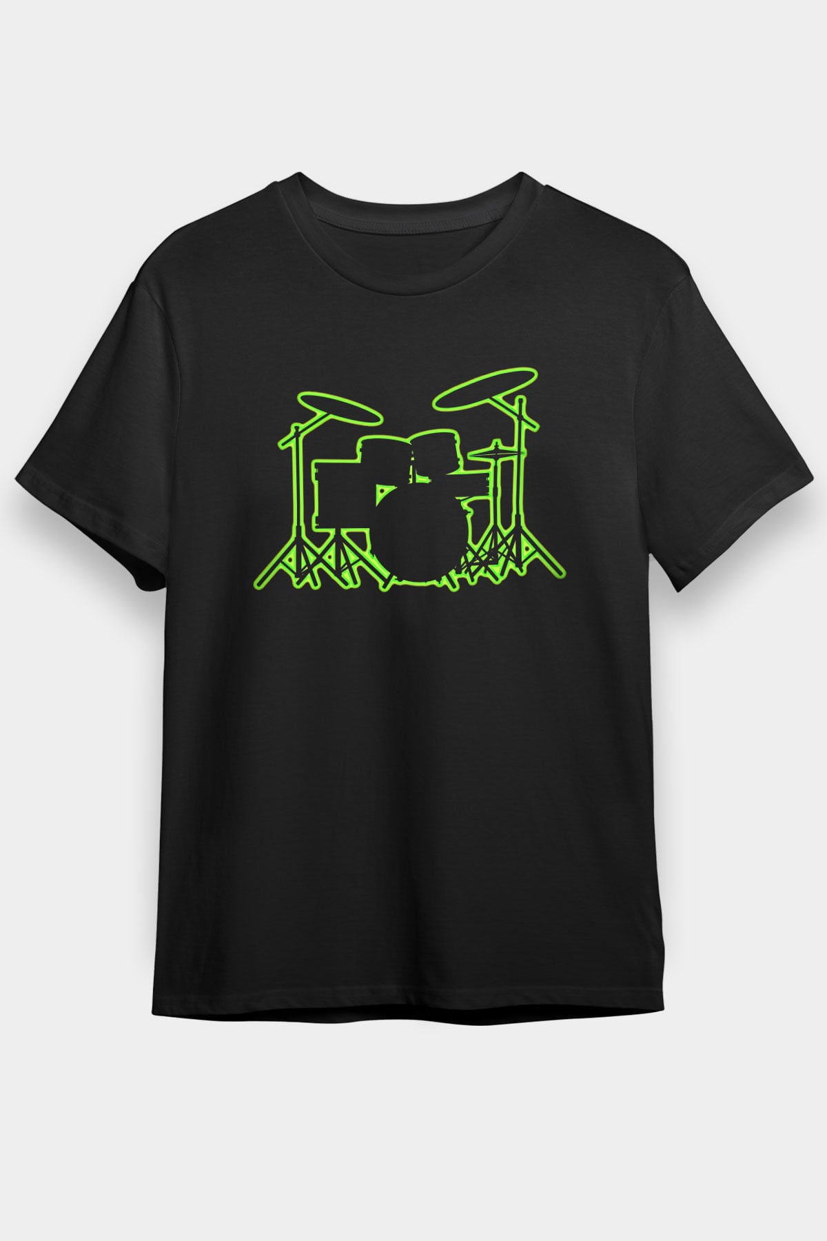 Bateri Baskılı Unisex Siyah Tişört - Tshirt