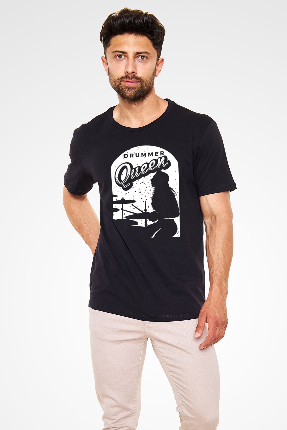 Bateri Baskılı Unisex Siyah Tişört - Tshirt