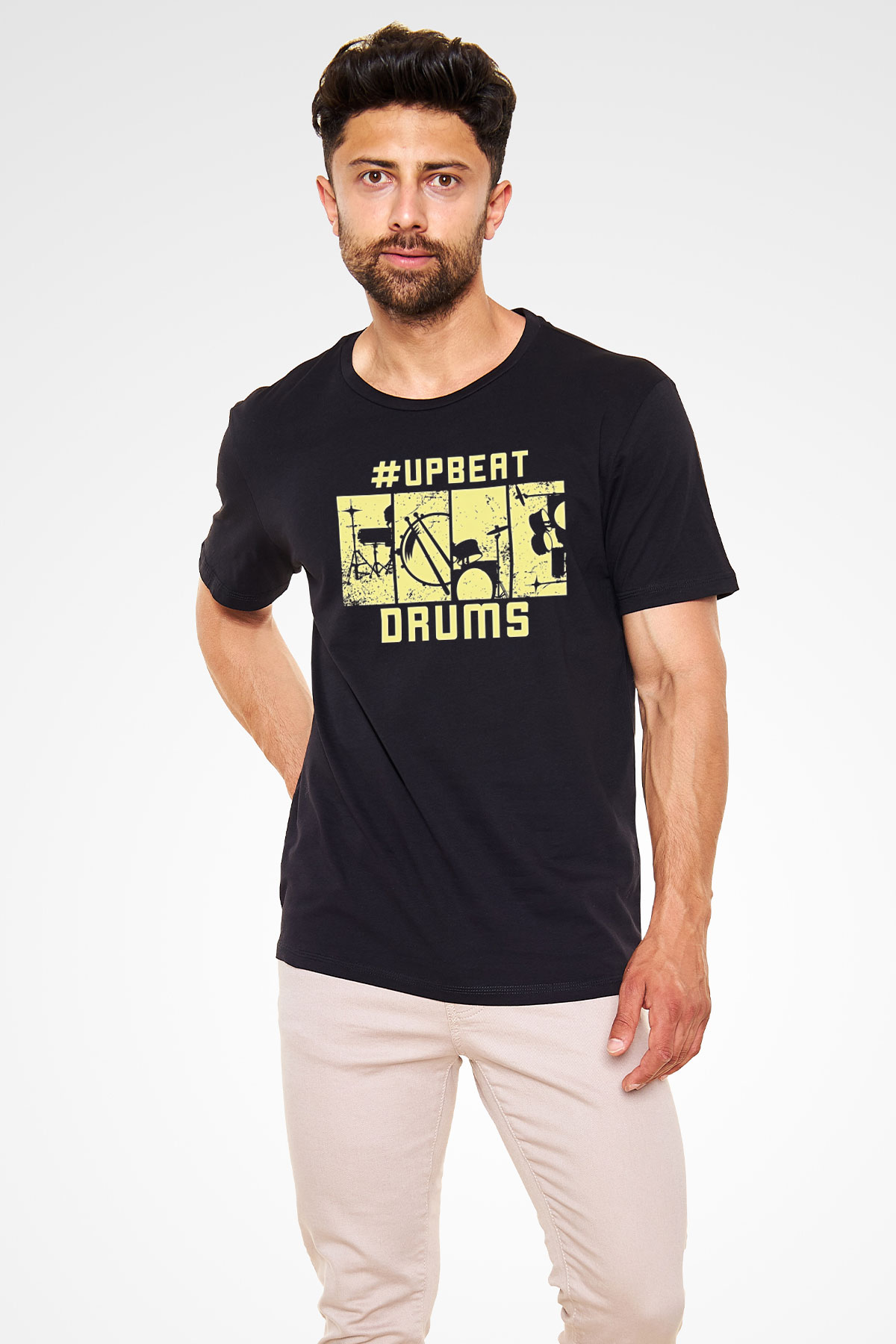 Bateri Baskılı Unisex Siyah Tişört - Tshirt