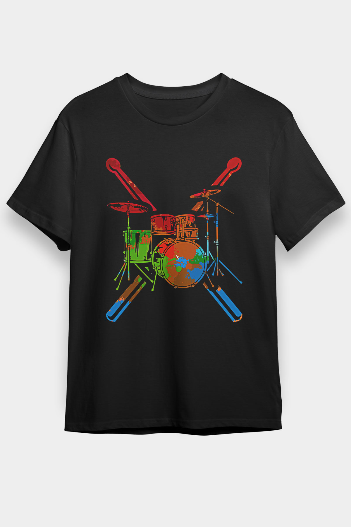 Bateri Baskılı Unisex Siyah Tişört - Tshirt