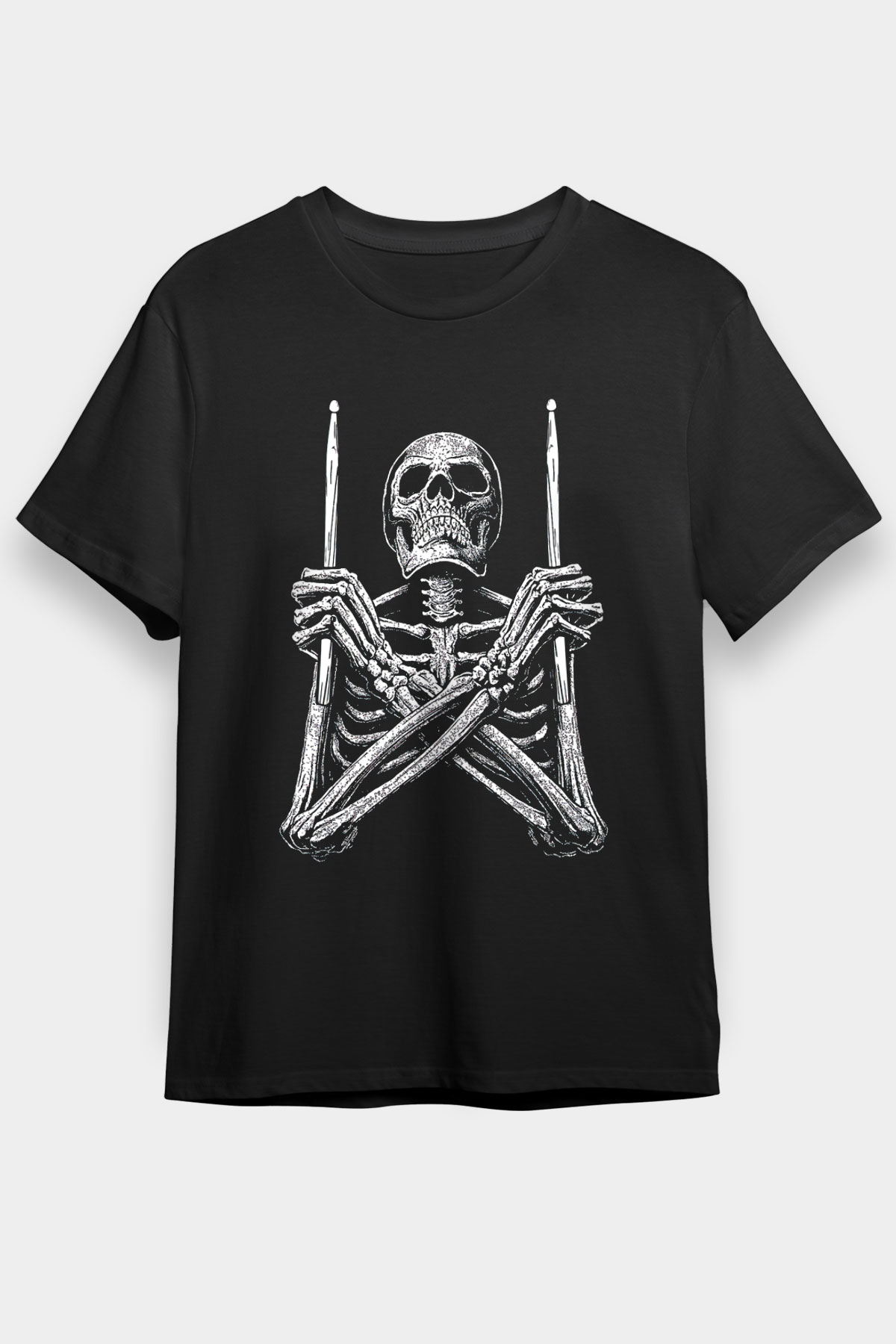 Bateri Baskılı Unisex Siyah Tişört - Tshirt