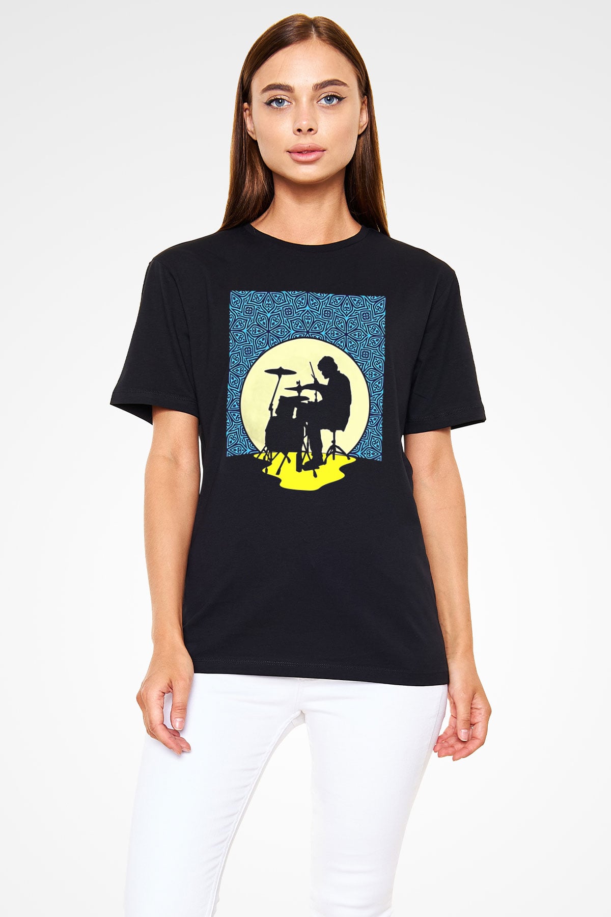 Bateri Baskılı Unisex Siyah Tişört - Tshirt
