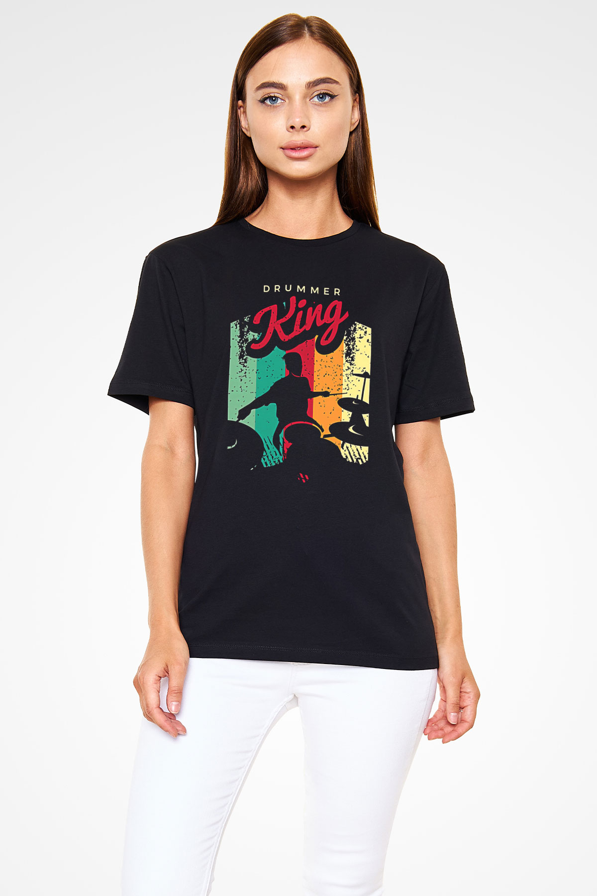 Bateri Baskılı Unisex Siyah Tişört - Tshirt