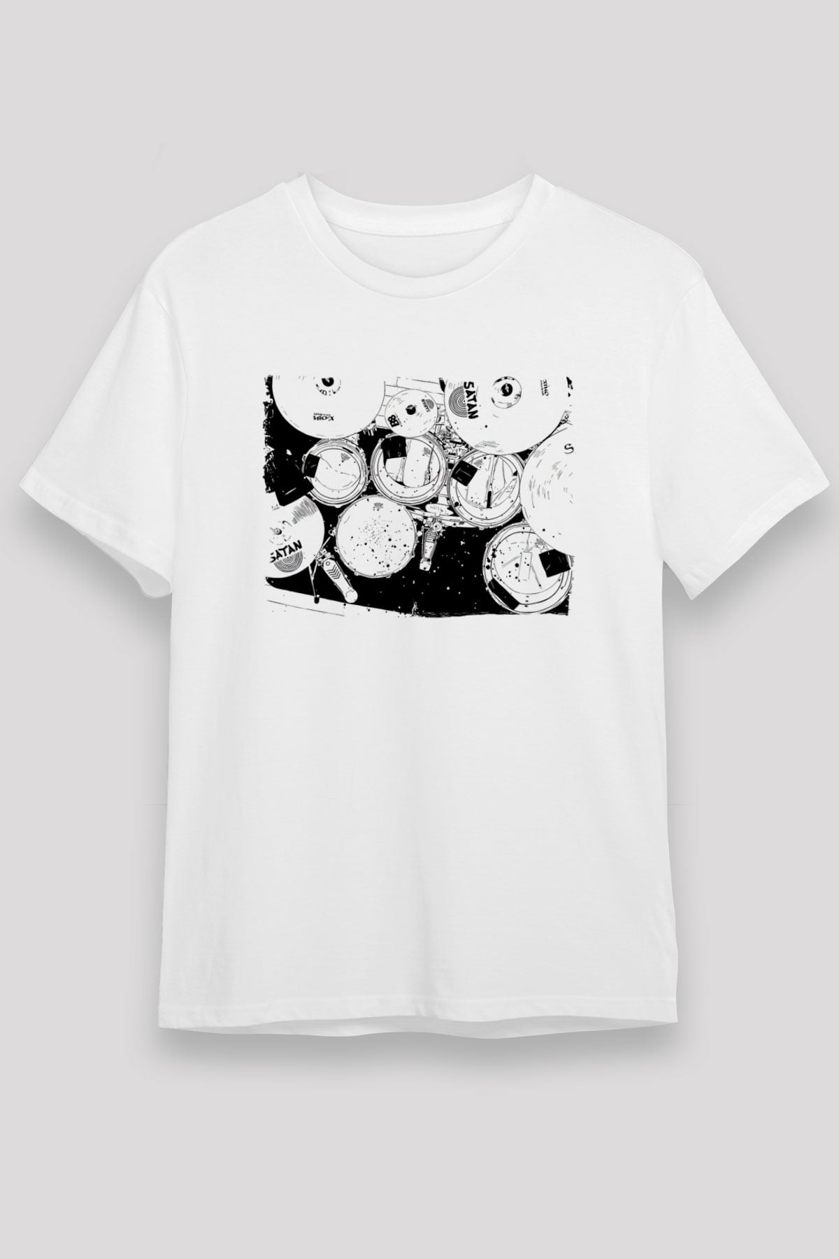 Bateri Unisex Baskılı Beyaz Tişört - Tshirt