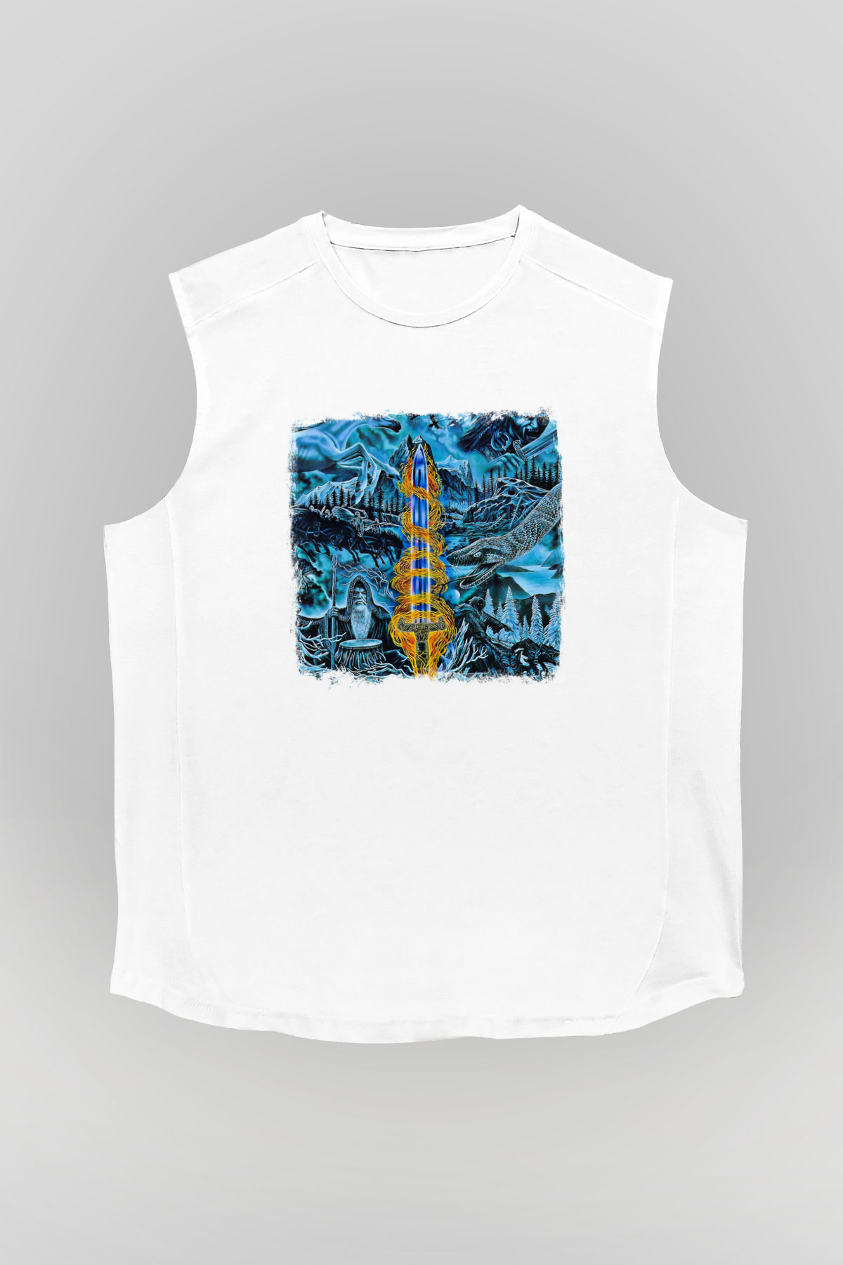 Bathory Baskılı Unisex Beyaz Kolsuz Tişört