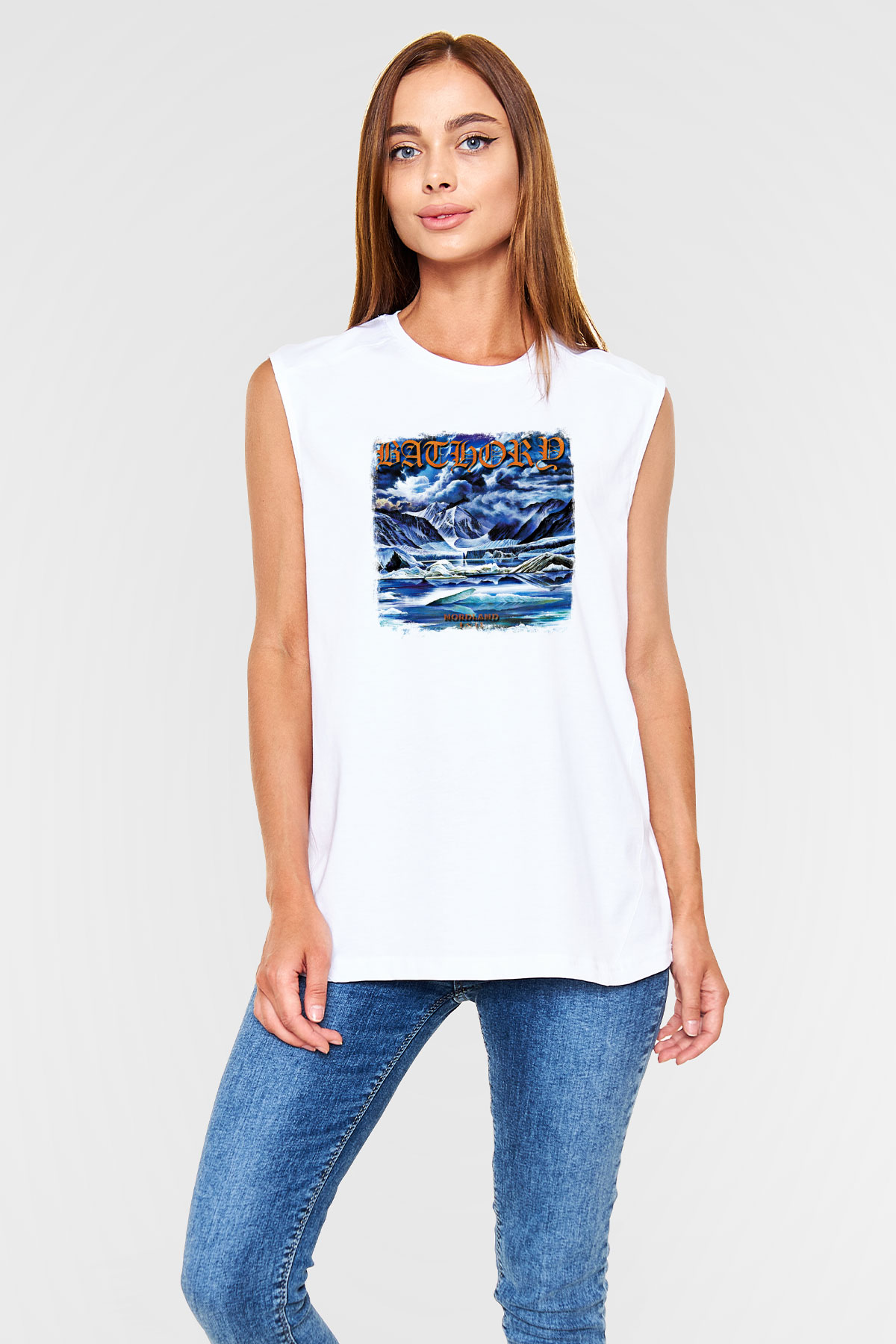 Bathory Baskılı Unisex Beyaz Kolsuz Tişört