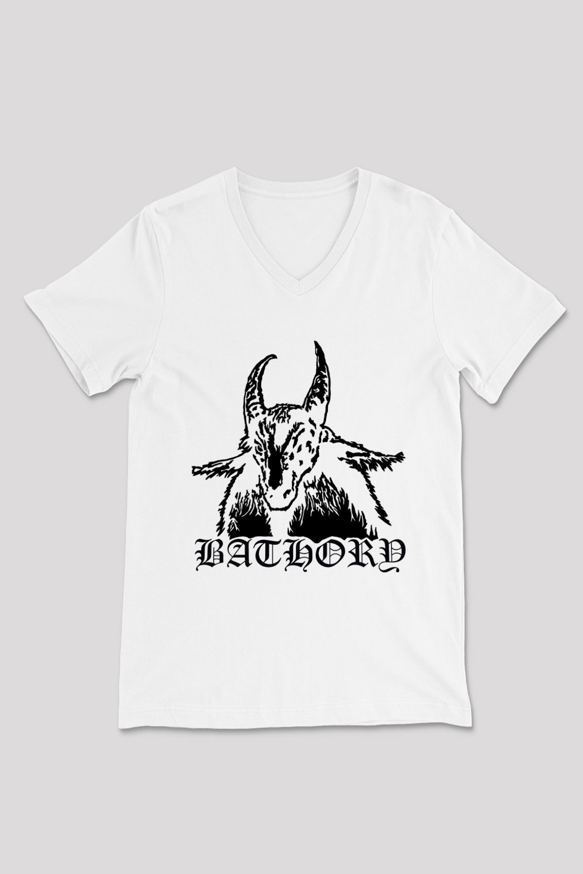 Bathory Beyaz Unisex V Yaka Tişört