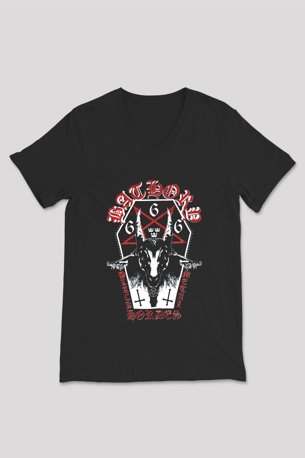 Bathory Siyah Unisex V Yaka Tişört T-Shirt