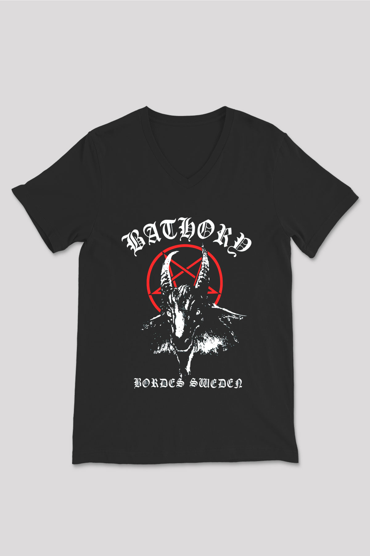 Bathory Siyah Unisex V Yaka Tişört T-Shirt