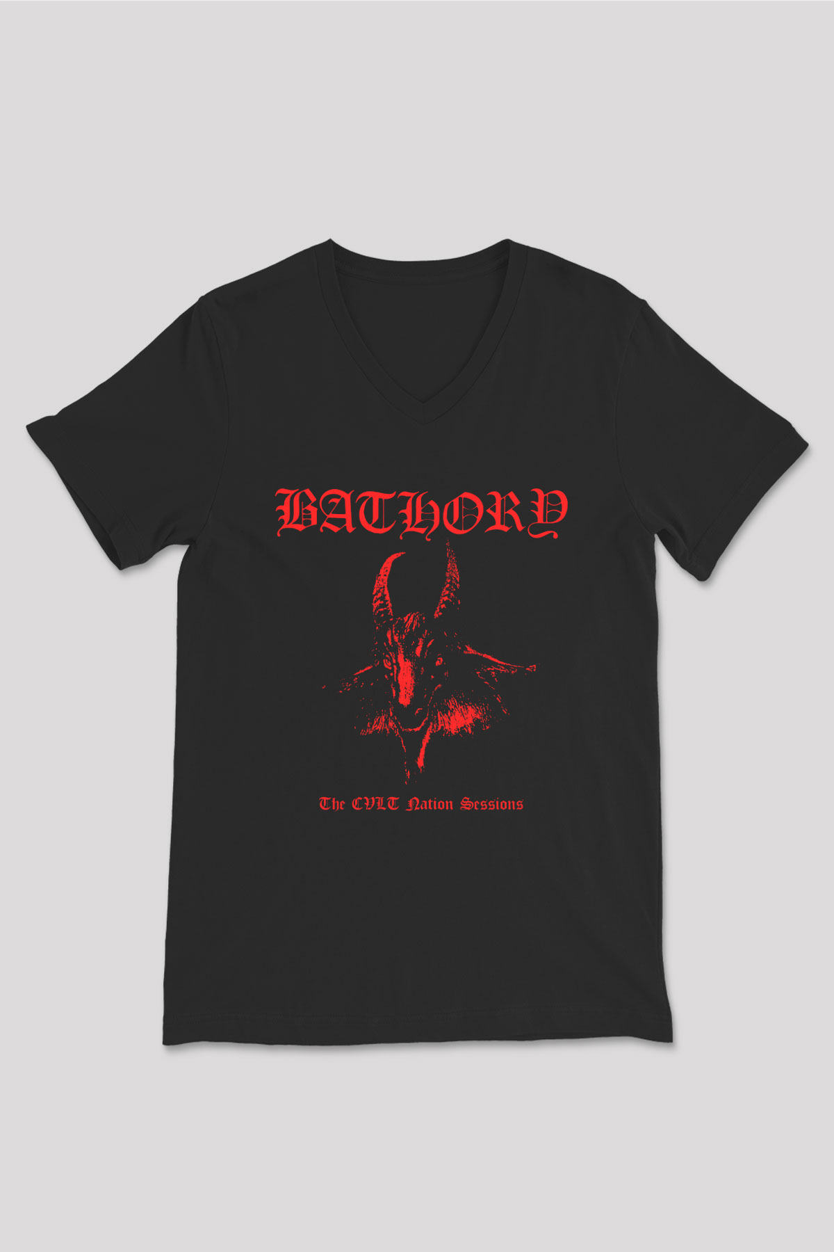Bathory Siyah Unisex V Yaka Tişört T-Shirt