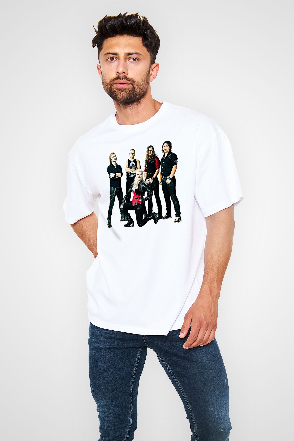 Battle Beast Baskılı Beyaz Unisex Oversize Tişört - Tshirt