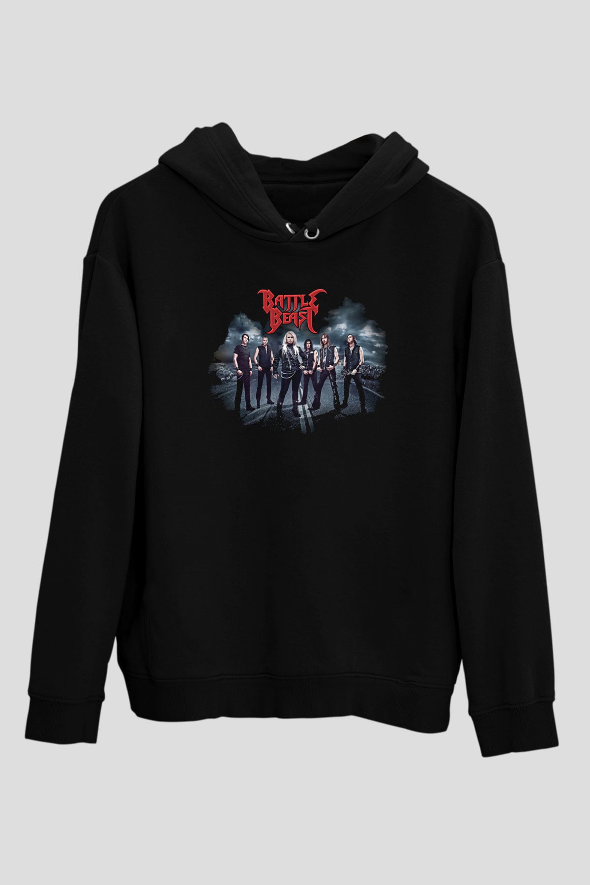 Battle Beast Baskılı Unisex Siyah Kapüşonlu Sweatshirt