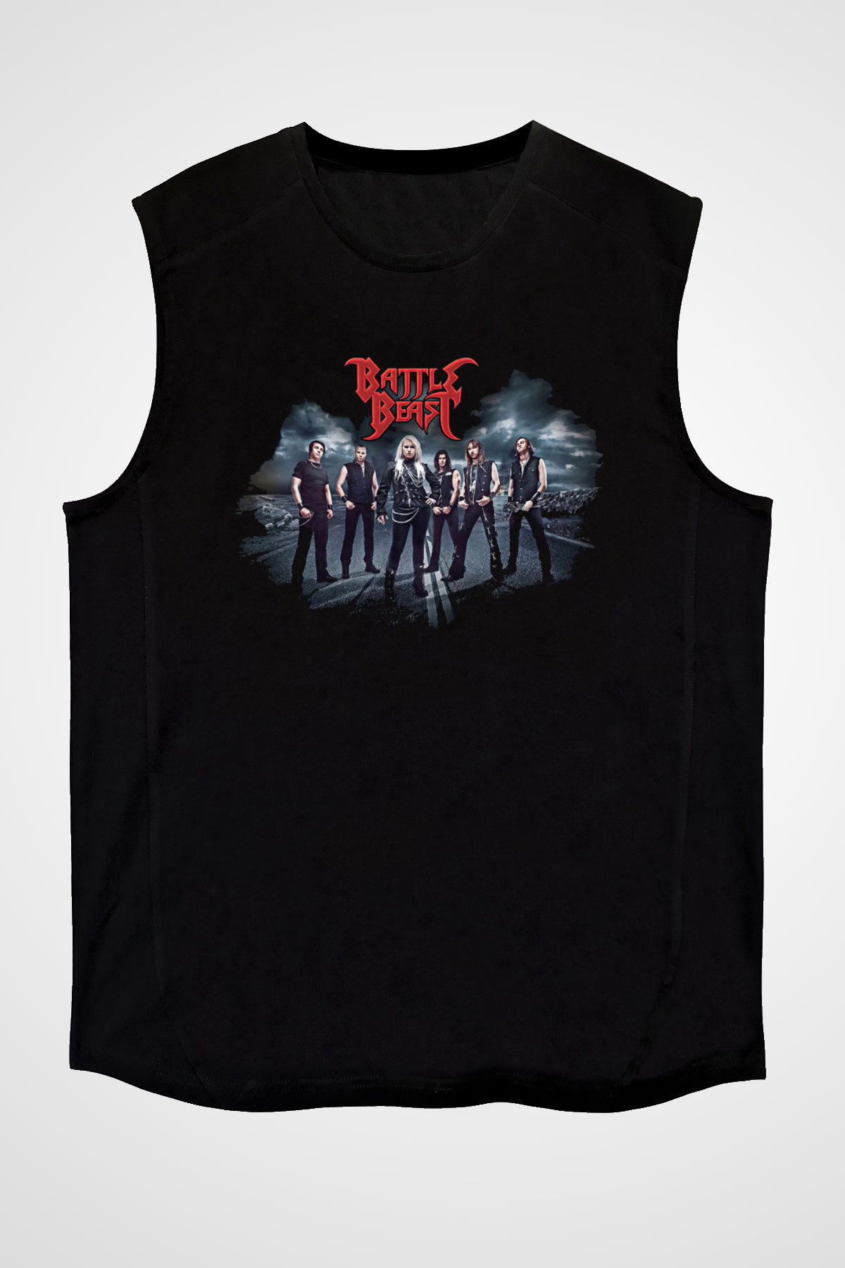 Battle Beast Baskılı Unisex Siyah Kolsuz Tişört - Tshirt