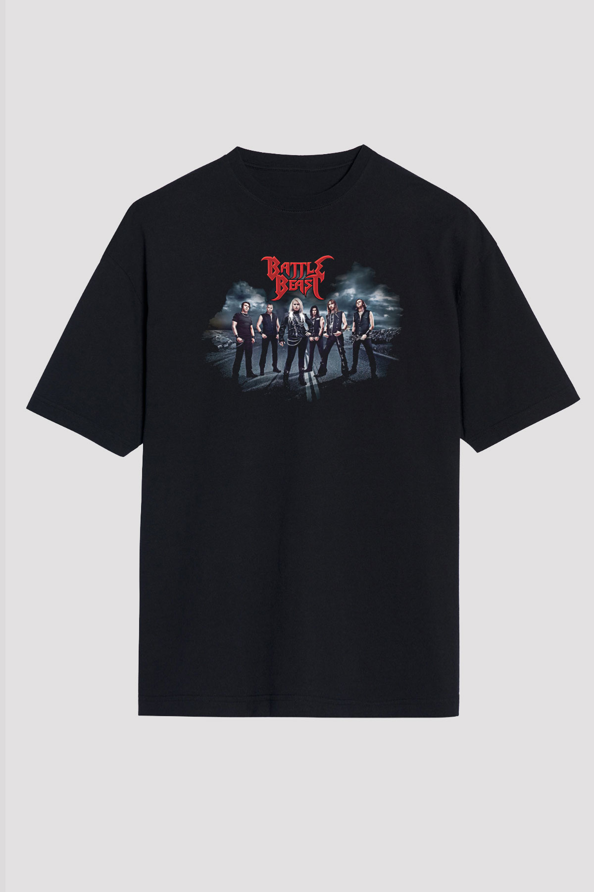 Battle Beast Baskılı Unisex Siyah Oversize Tişört - Tshirt