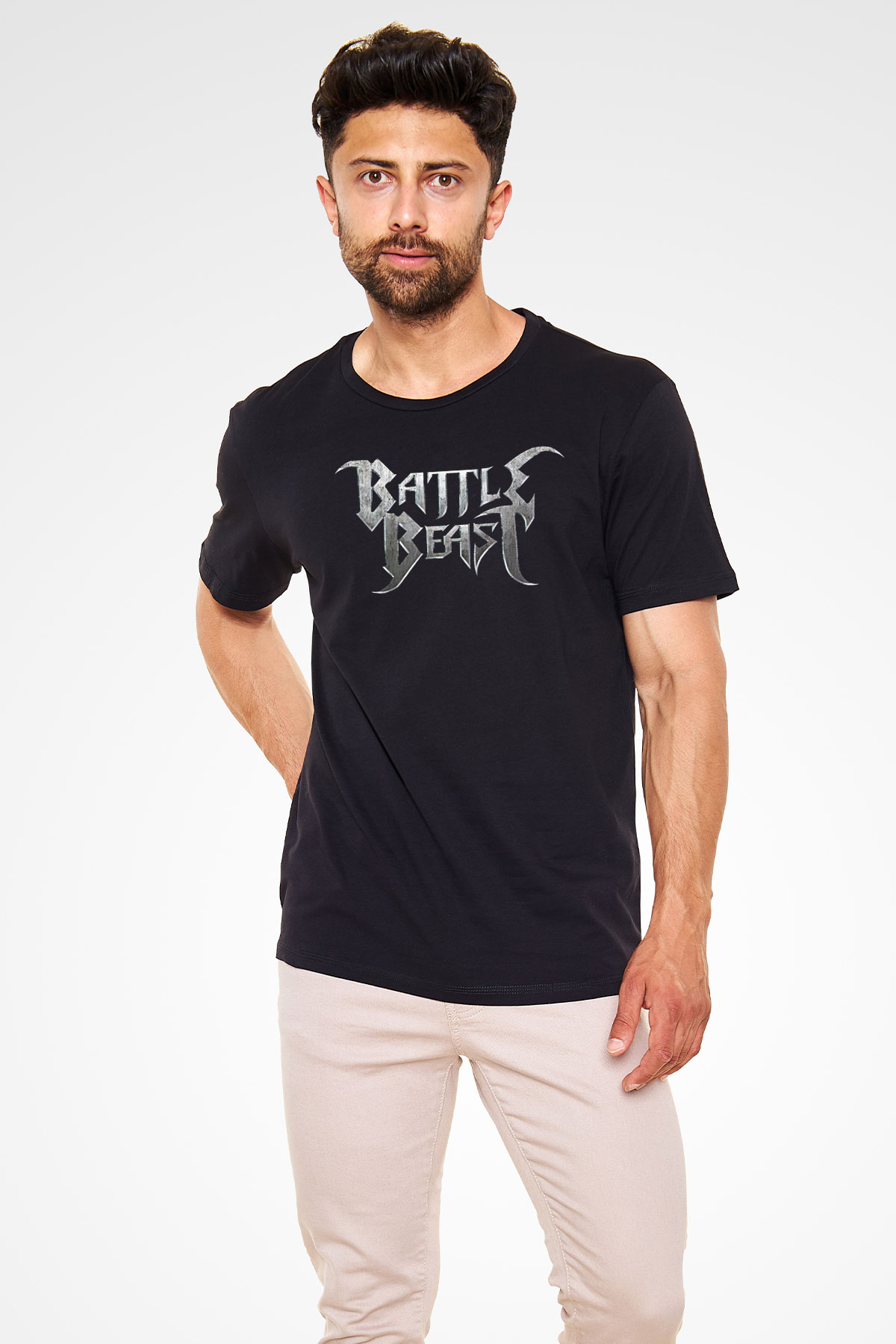 Battle Beast Baskılı Unisex Siyah Tişört - Tshirt