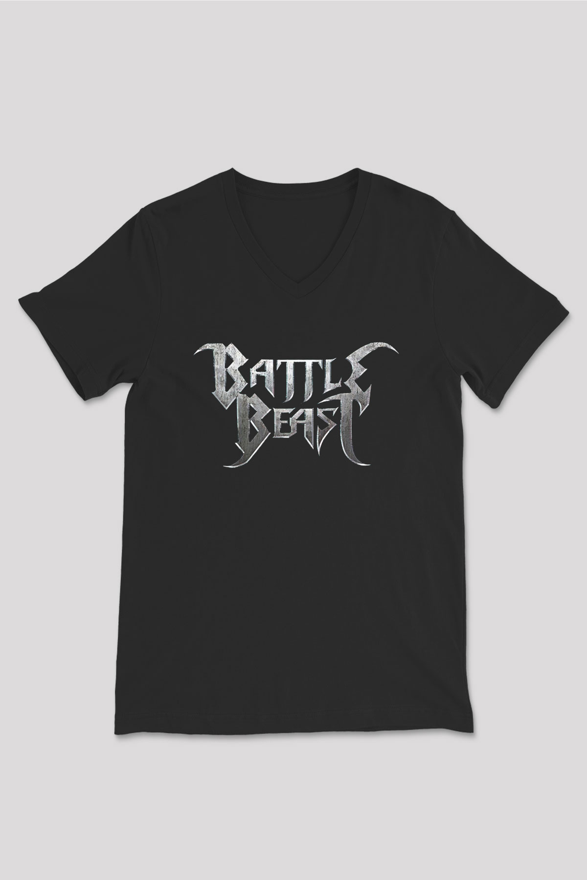 Battle Beast Baskılı Unisex Siyah V Yaka Tişört - Tshirt