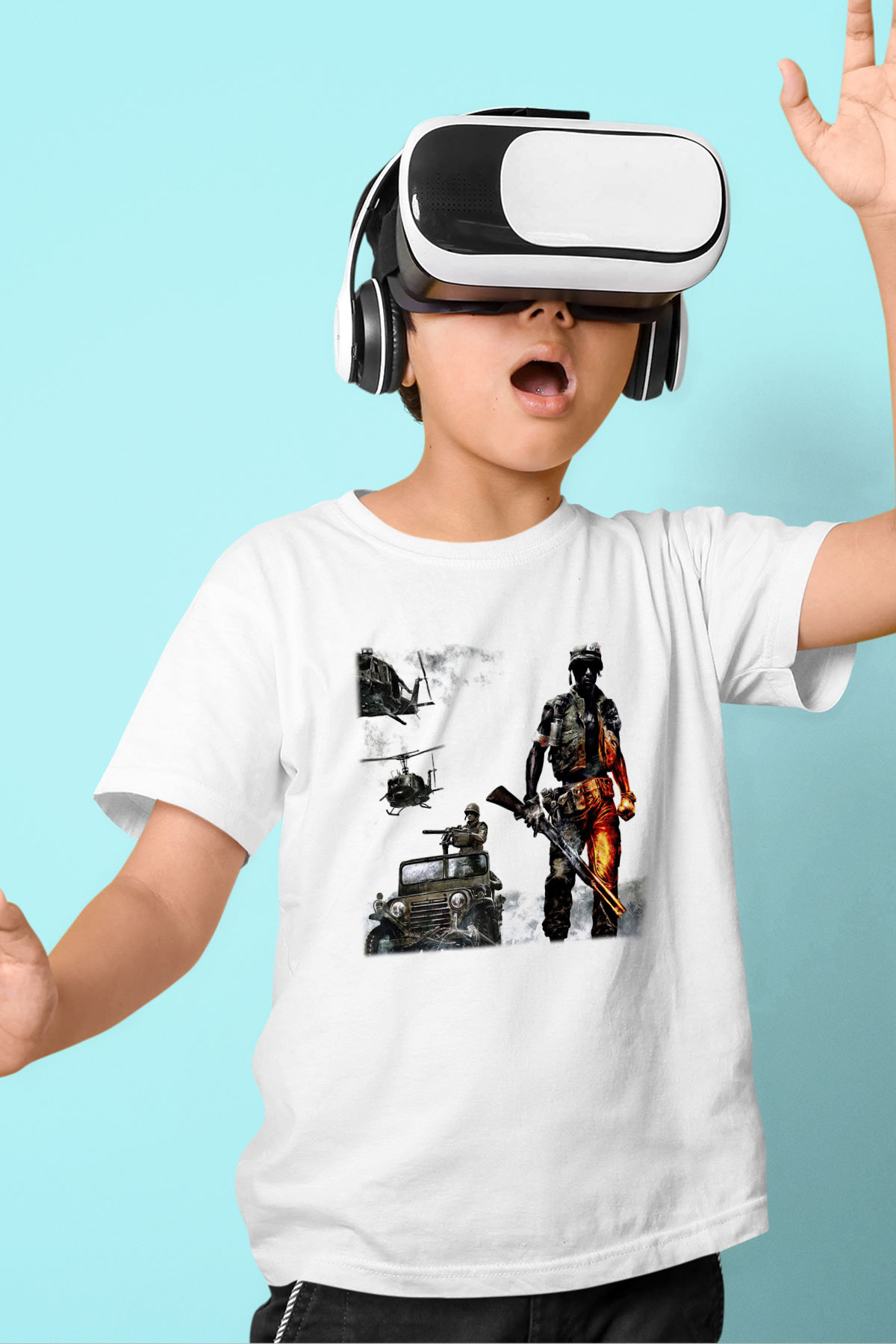 Battlefield Baskılı Beyaz Unisex Çocuk Tişört