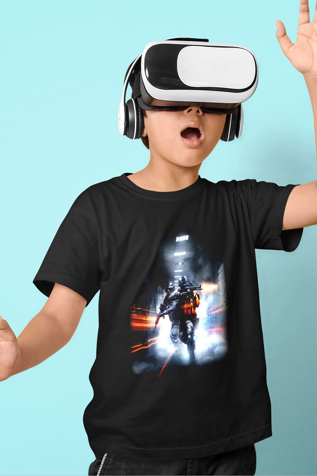 Battlefield Baskılı Siyah Unisex Çocuk Tişört