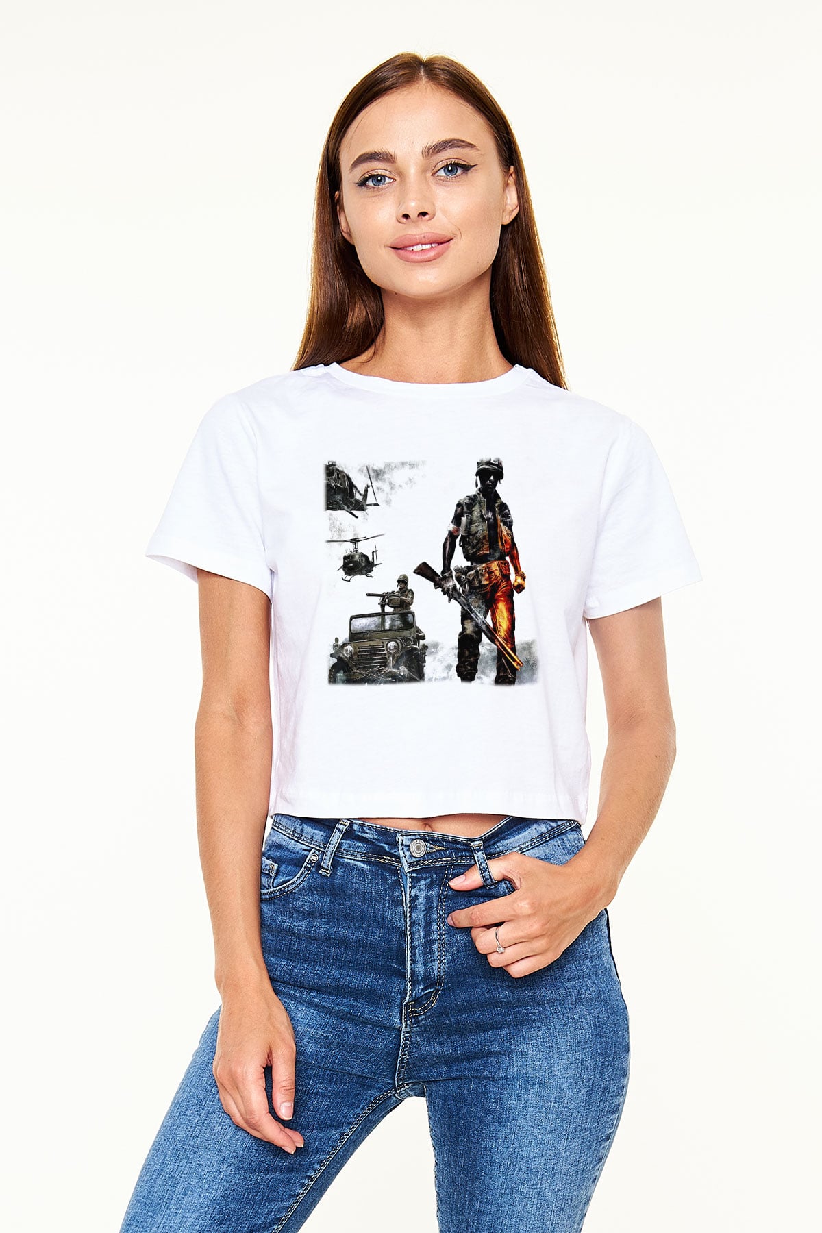 Battlefield Beyaz Croptop Tişört