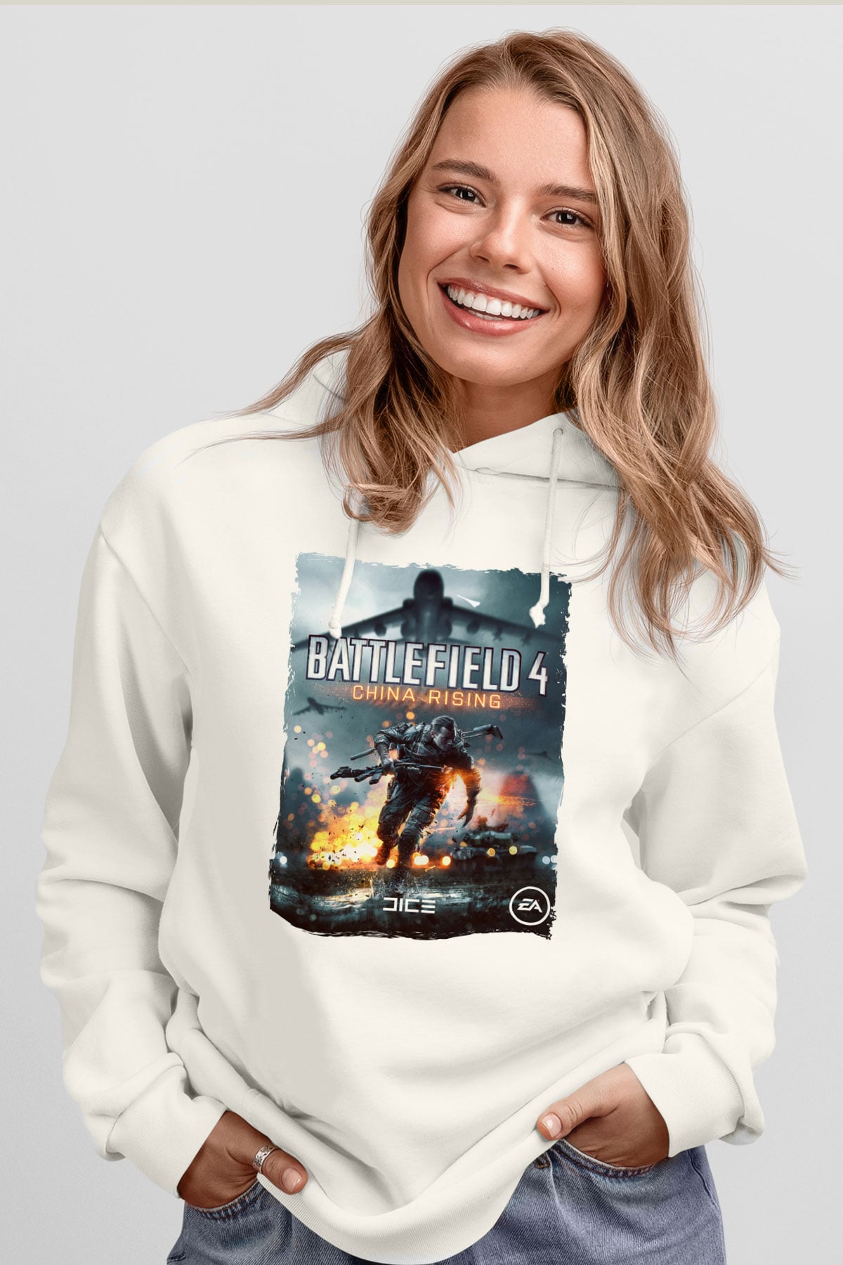 Battlefield Beyaz Unisex Hoodie