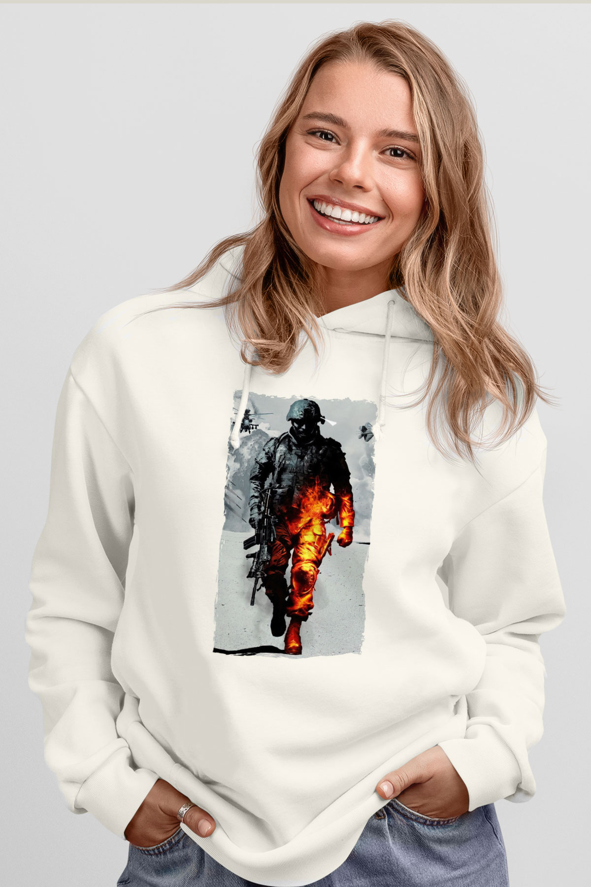 Battlefield Beyaz Unisex Hoodie