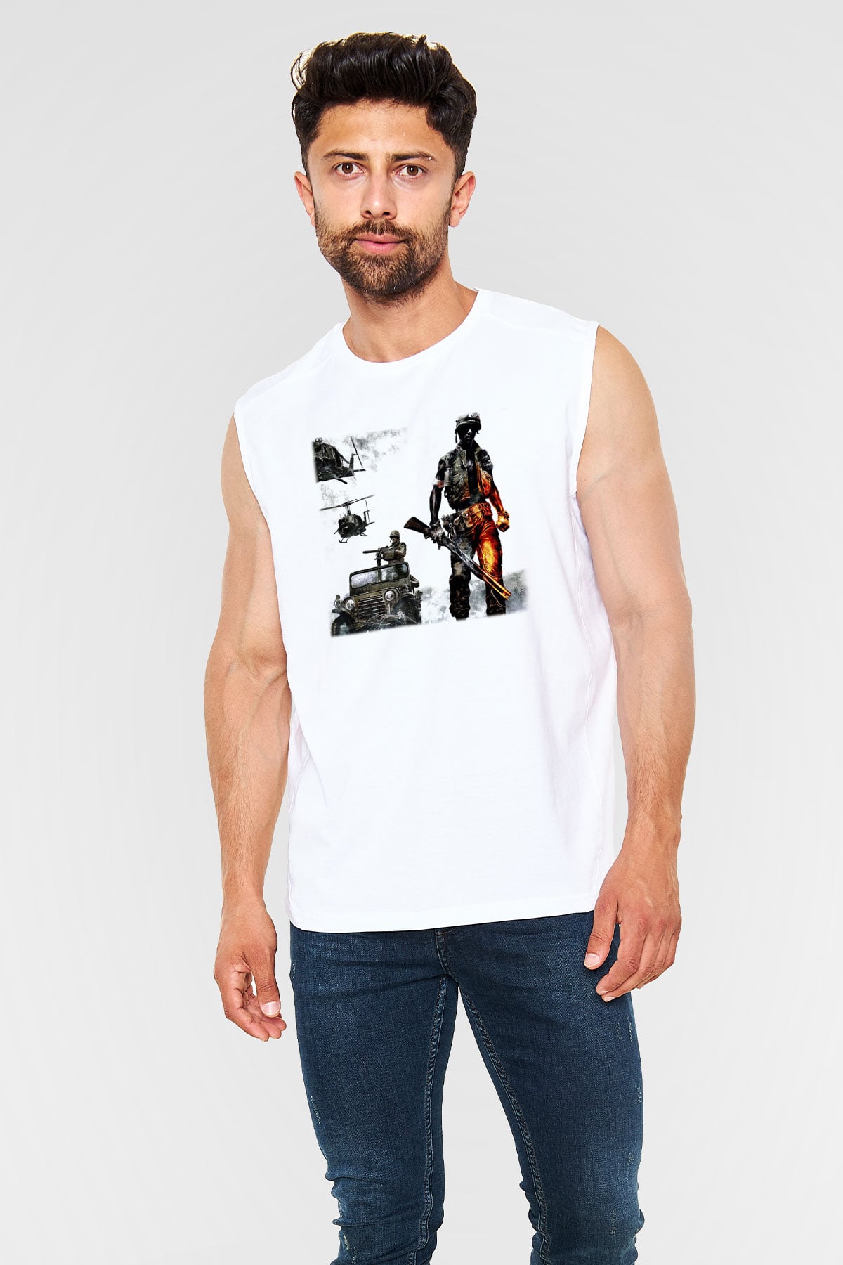 Battlefield Beyaz Unisex Kolsuz Tişört