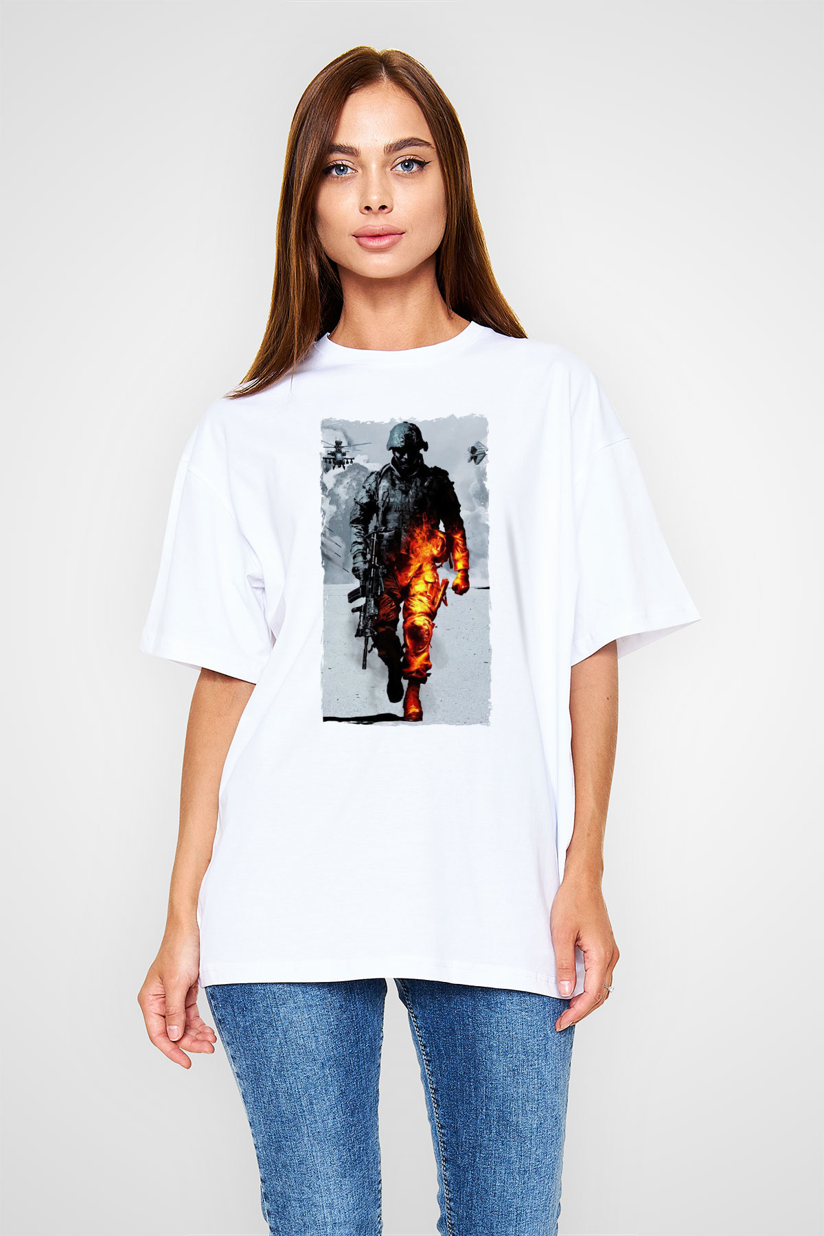 Battlefield Beyaz Oversize Tişört Oversize T-shirt