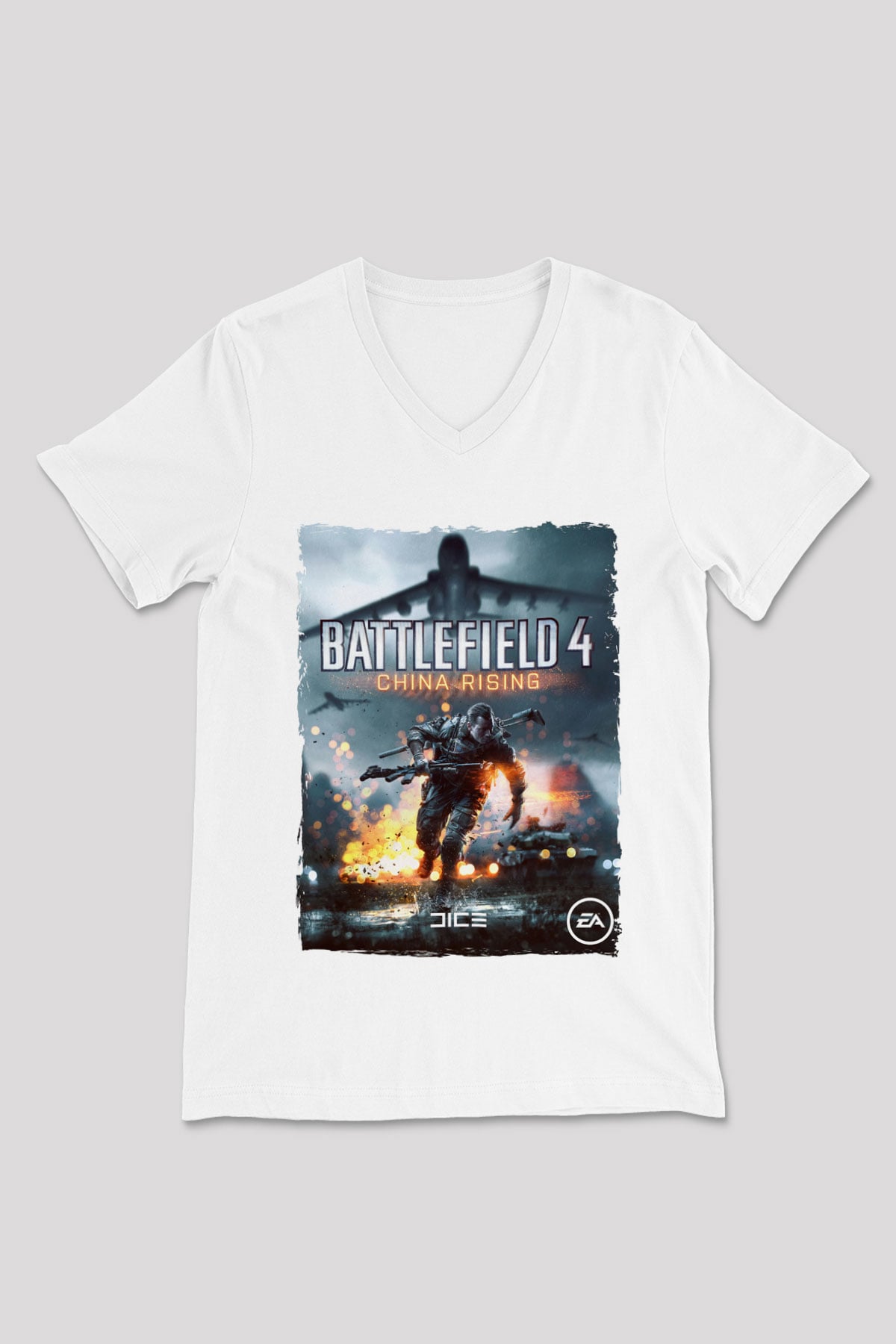 Battlefield Beyaz Unisex V Yaka Tişört