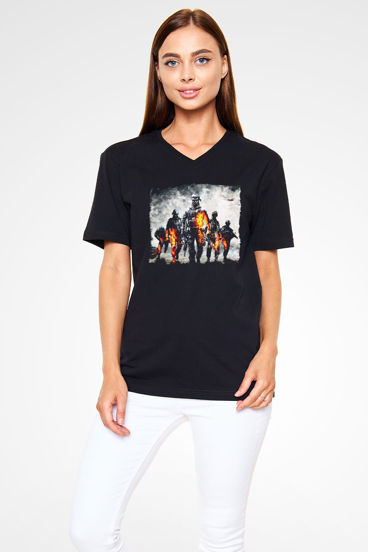 Battlefield Siyah Unisex V Yaka Tişört