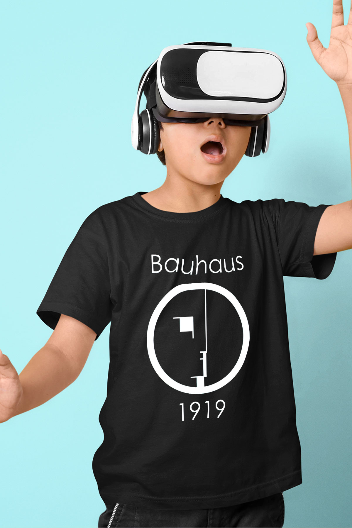 Bauhaus Baskılı Siyah Unisex Çocuk Tişört