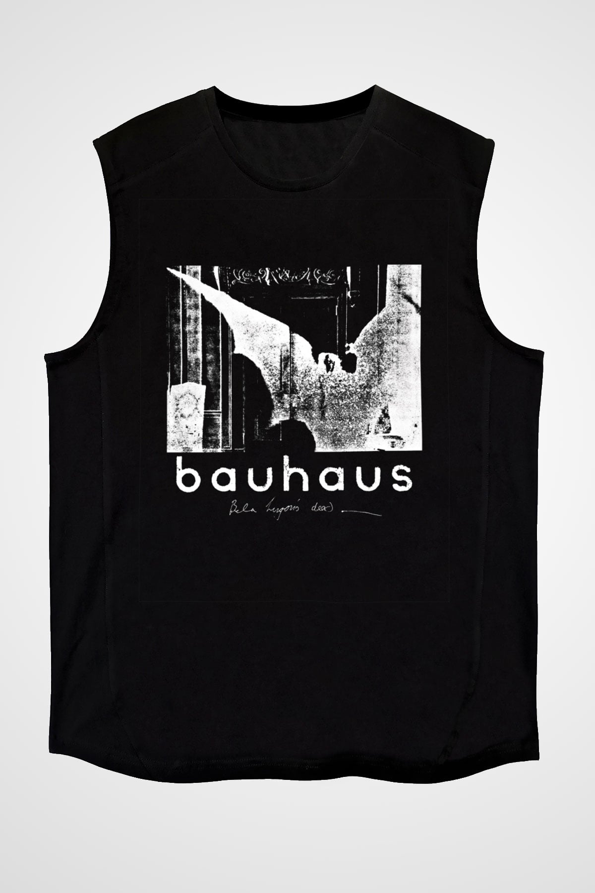 Bauhaus Baskılı Unisex Siyah Kolsuz Tişört