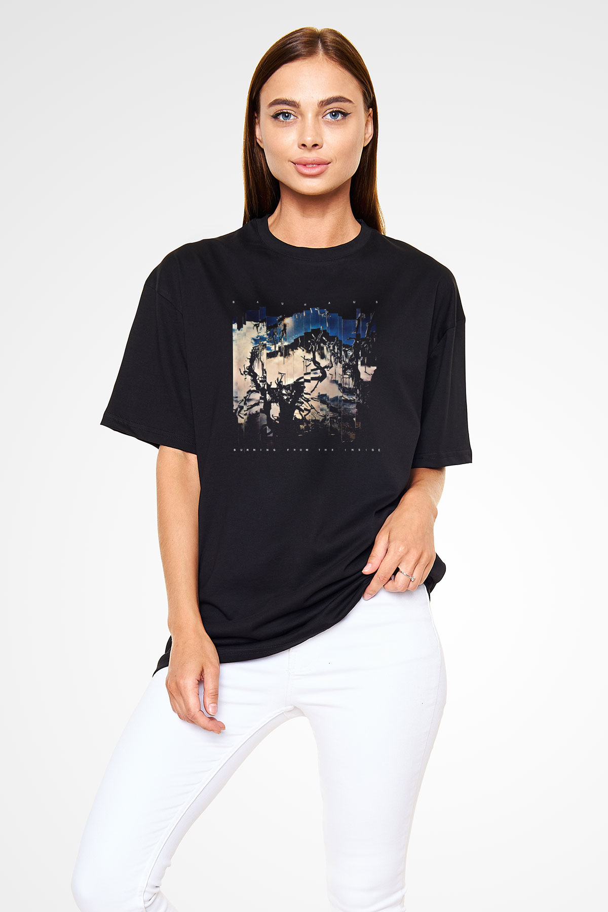 Bauhaus Baskılı Unisex Siyah Oversize Tişört