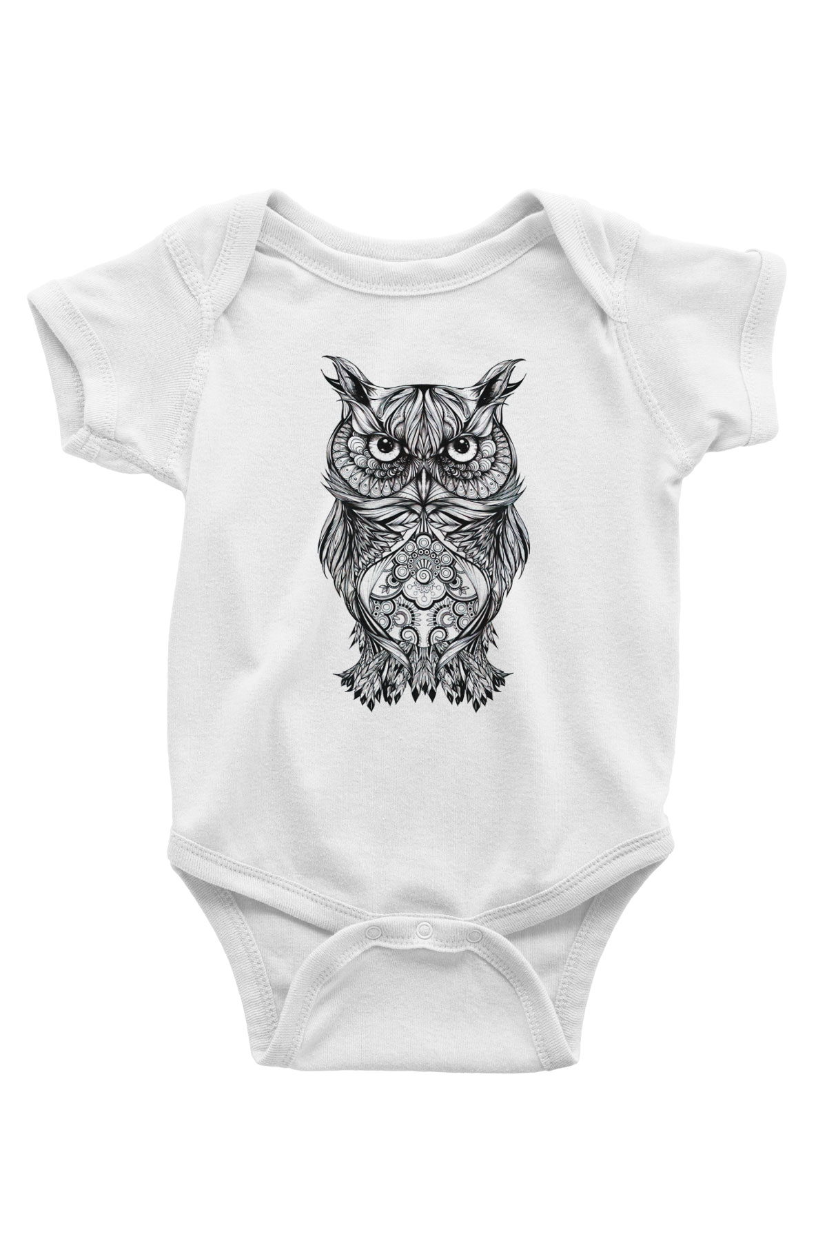 Baykuş Baskılı Beyaz Unisex Bebek Body - Zıbın