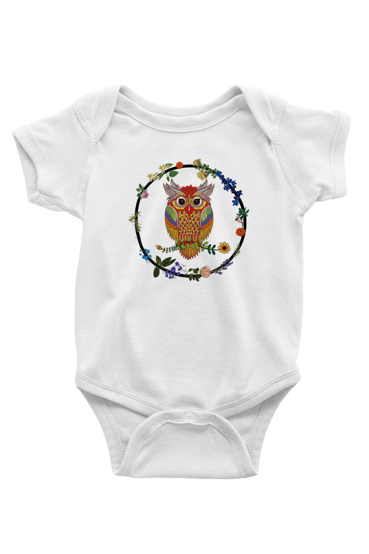 Baykuş Baskılı Beyaz Unisex Bebek Body - Zıbın