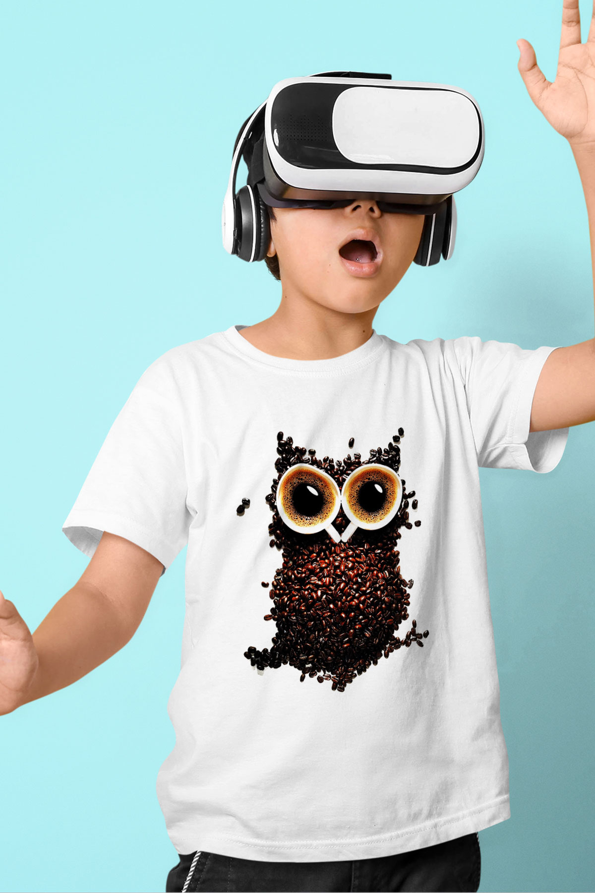 Baykuş Baskılı Beyaz Unisex Çocuk Tişört