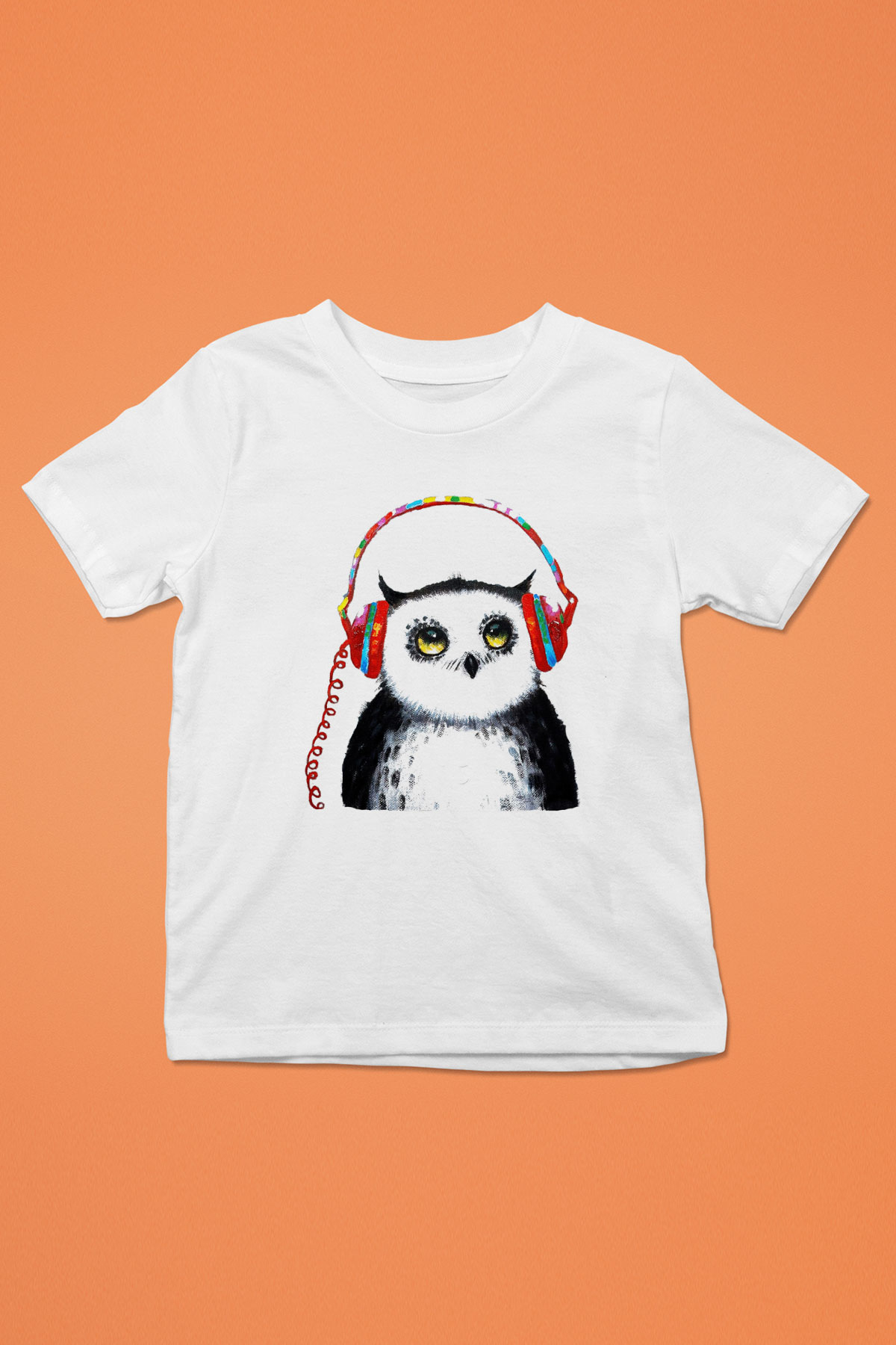 Baykuş Baskılı Beyaz Unisex Çocuk Tişört