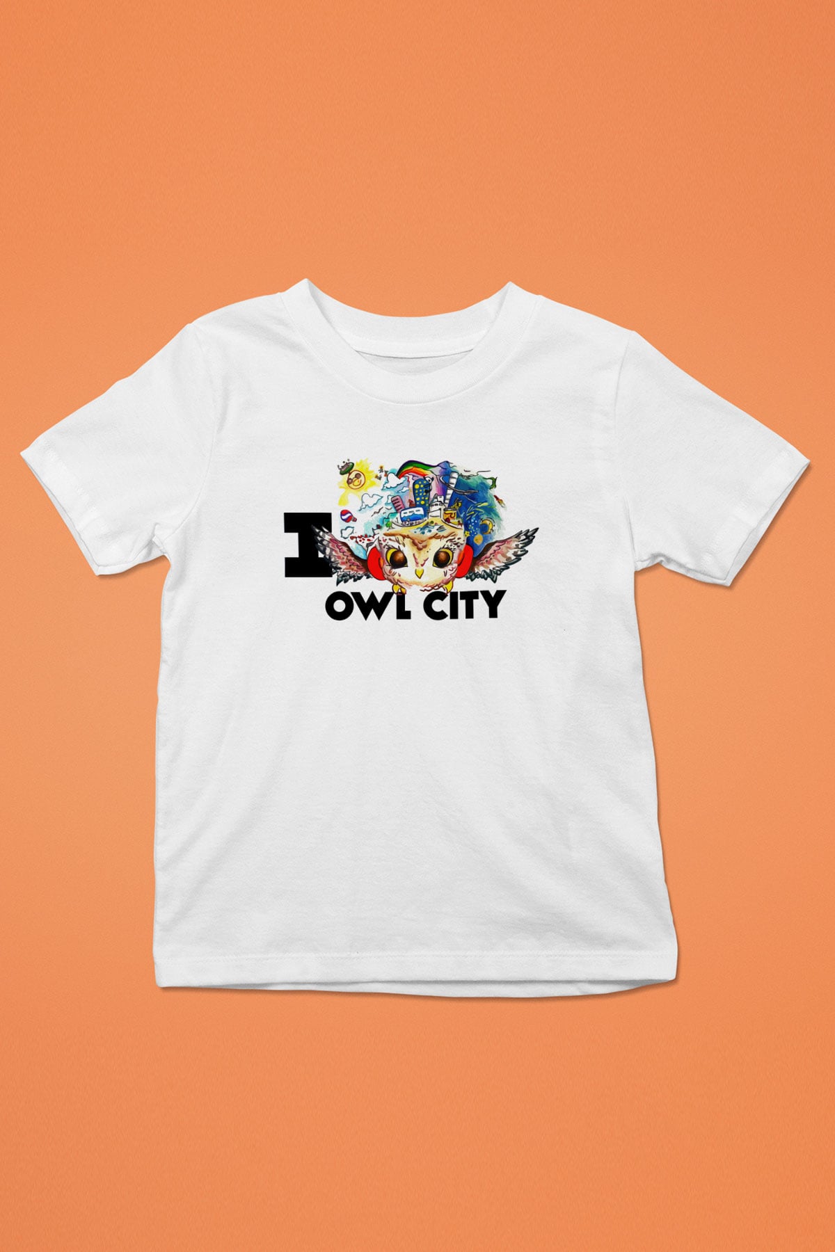 Baykuş Baskılı Beyaz Unisex Çocuk Tişört