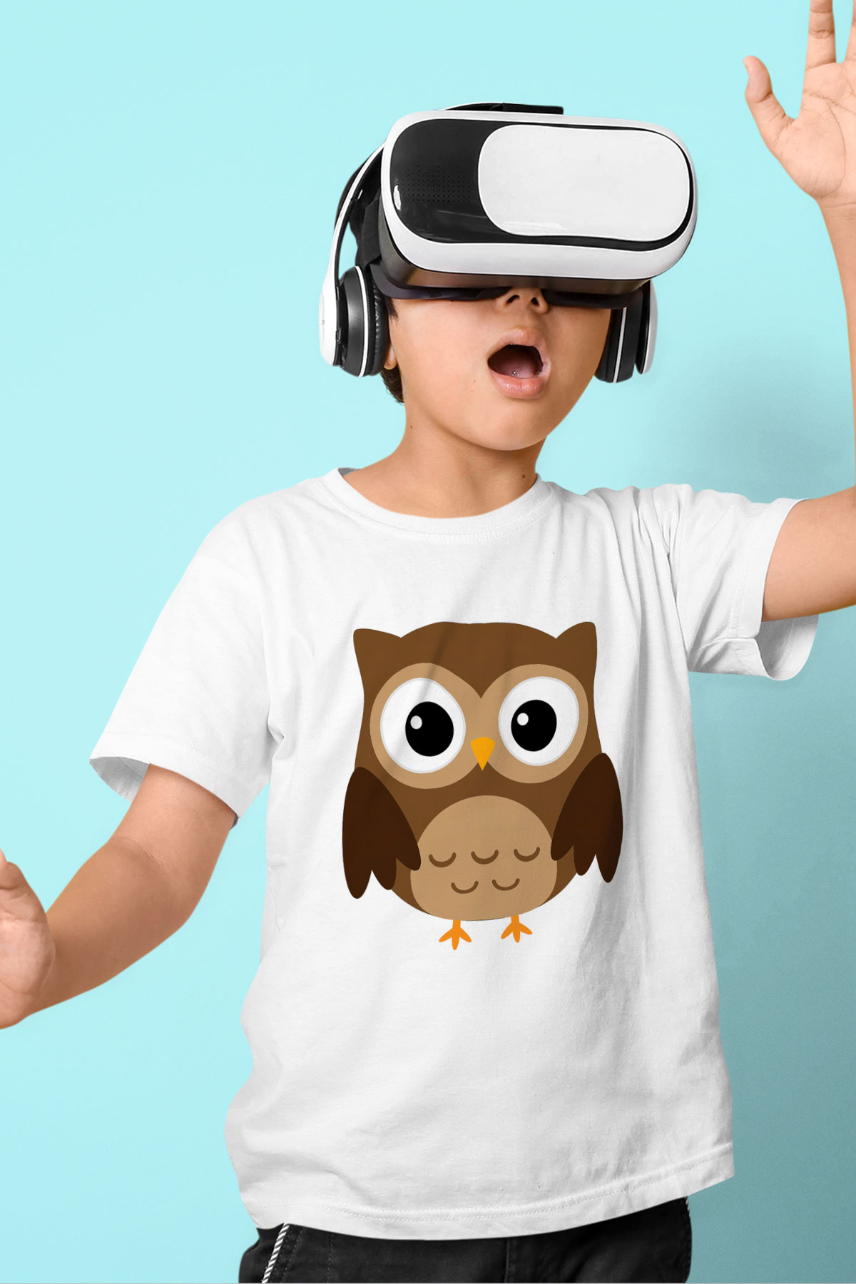 Baykuş Baskılı Beyaz Unisex Çocuk Tişört