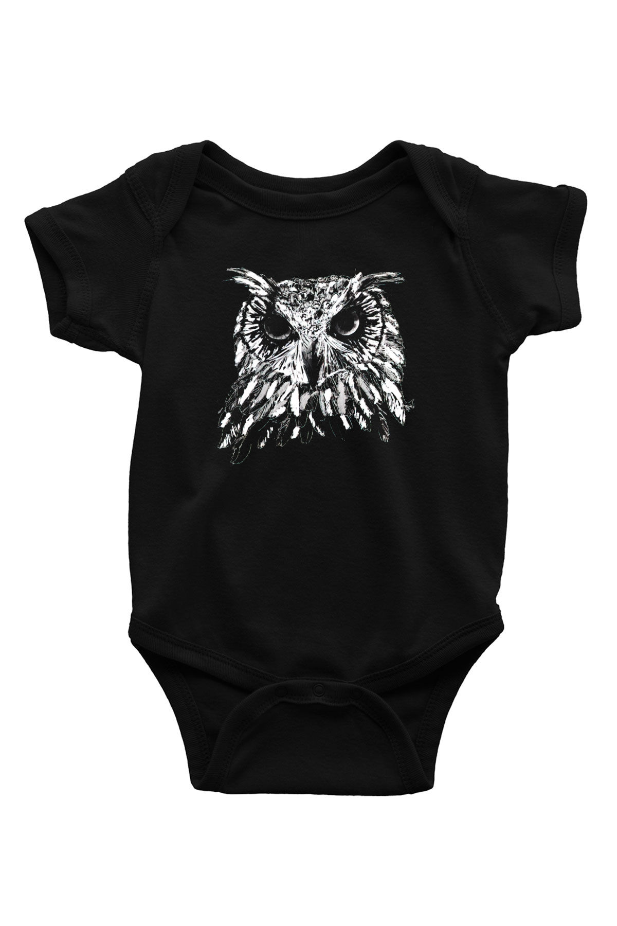 Baykuş Baskılı Siyah Bebek Body - Zıbın