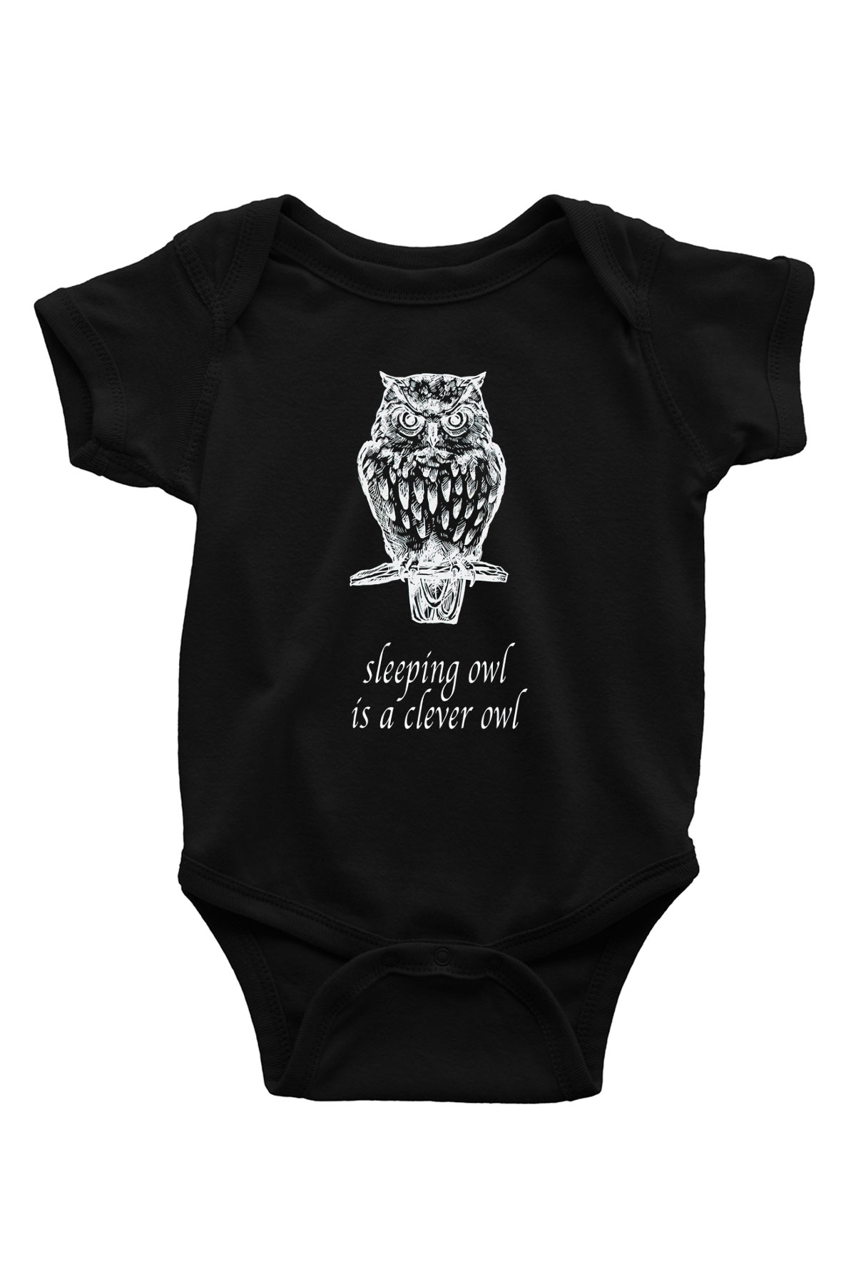 Baykuş Baskılı Siyah Bebek Body - Zıbın