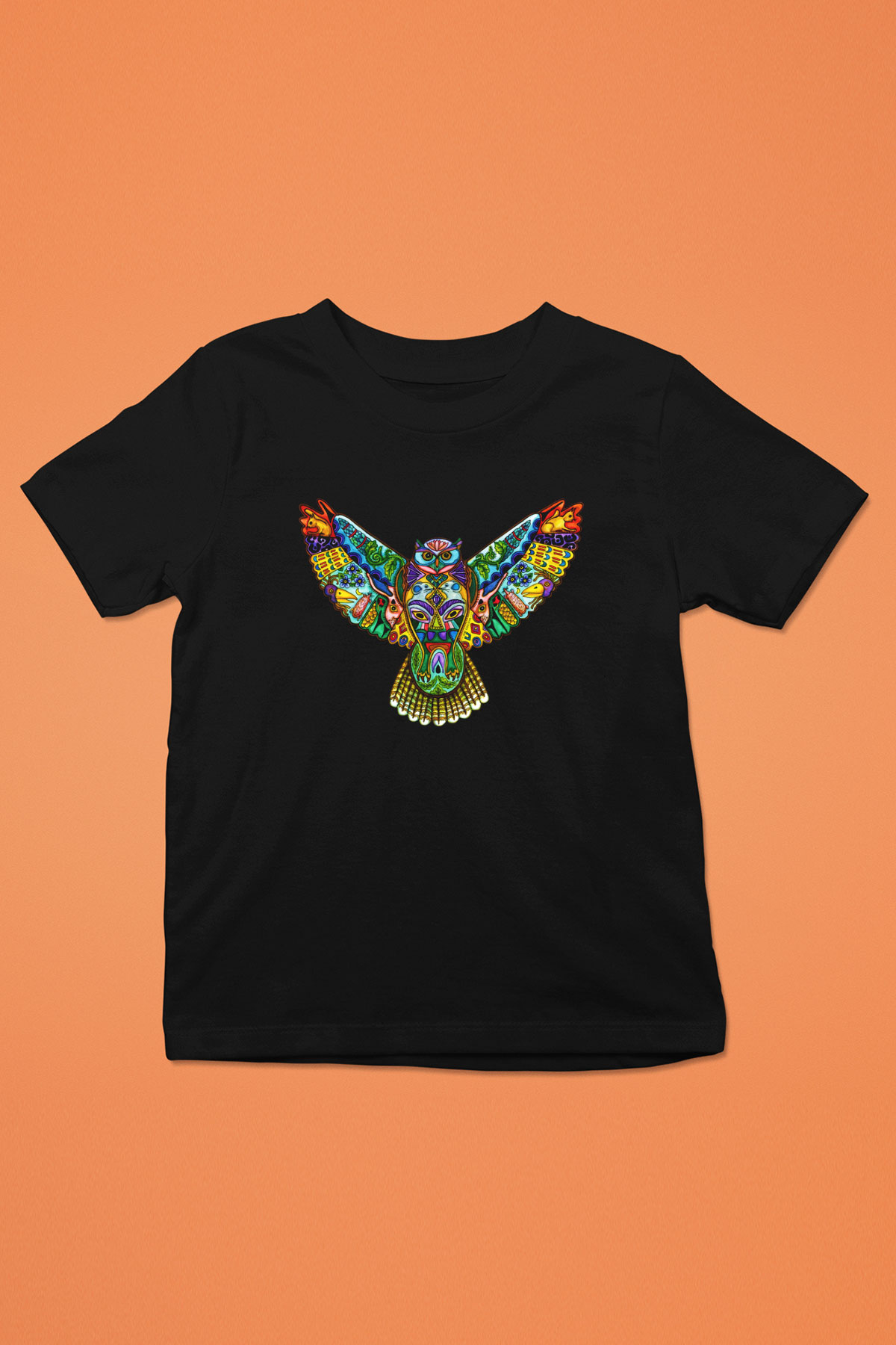 Baykuş Baskılı Siyah Unisex Çocuk Tişört