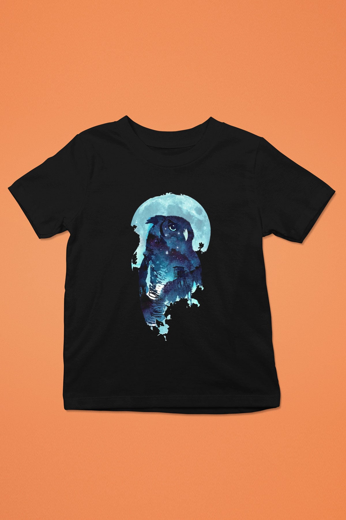 Baykuş Baskılı Siyah Unisex Çocuk Tişört