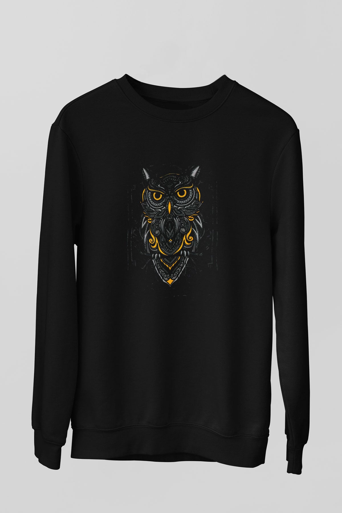 Baykuş Baskılı Unisex Siyah  Sweatshirt