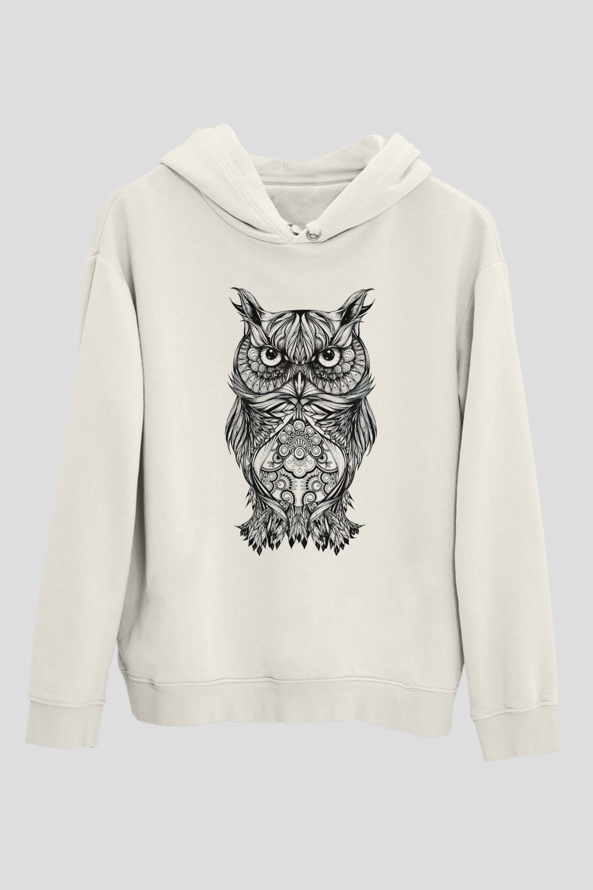 Baykuş Beyaz Unisex Kapşonlu Sweatshirt