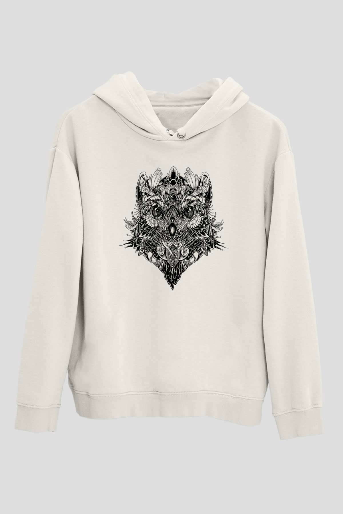 Baykuş Beyaz Unisex Kapşonlu Sweatshirt