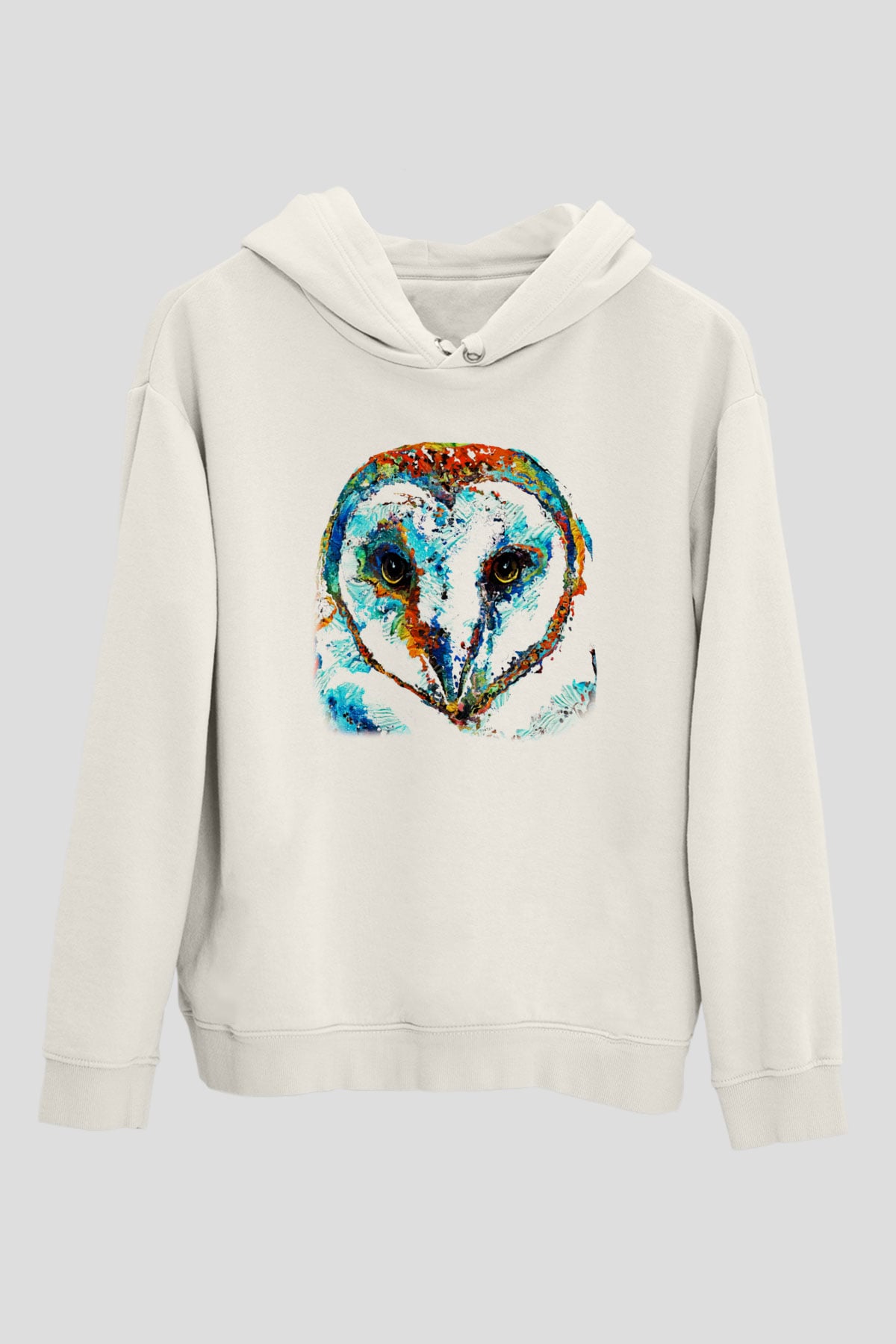 Baykuş Beyaz Unisex Kapşonlu Sweatshirt