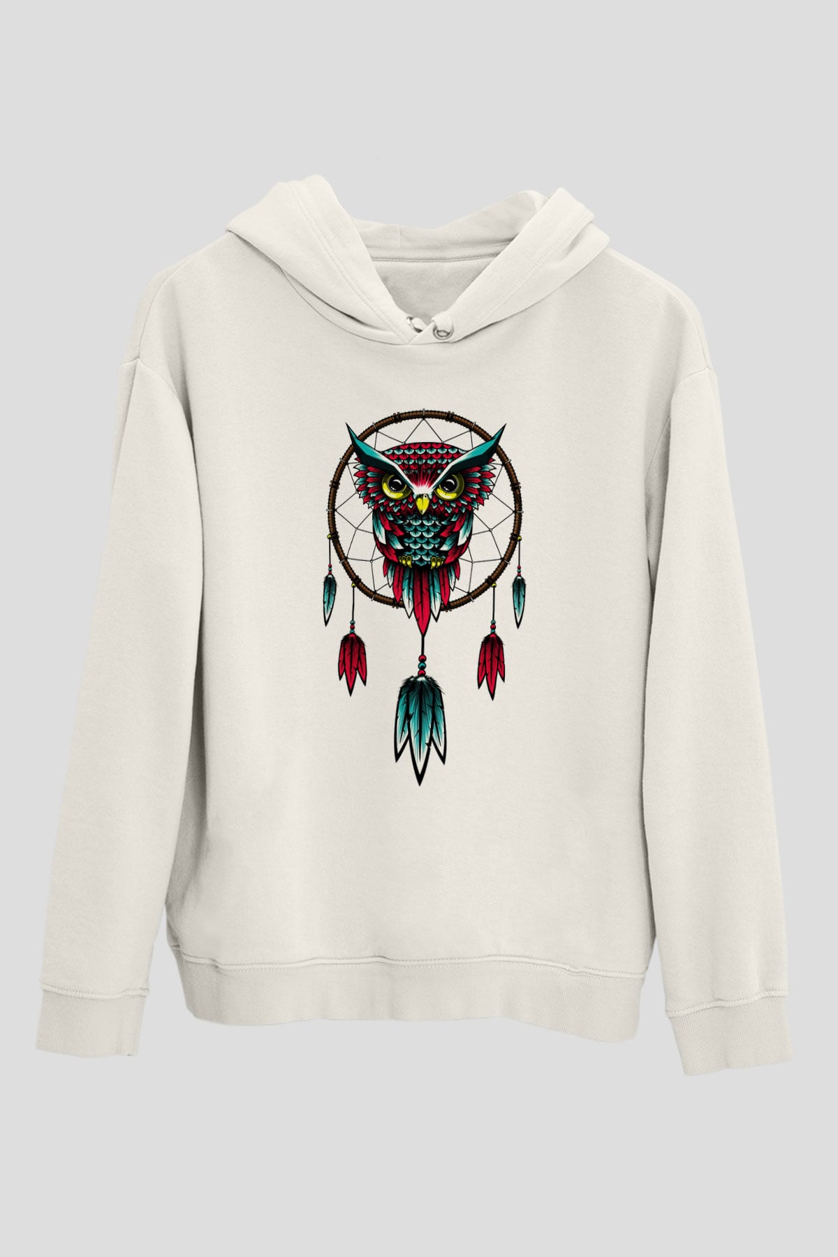 Baykuş Beyaz Unisex Kapşonlu Sweatshirt
